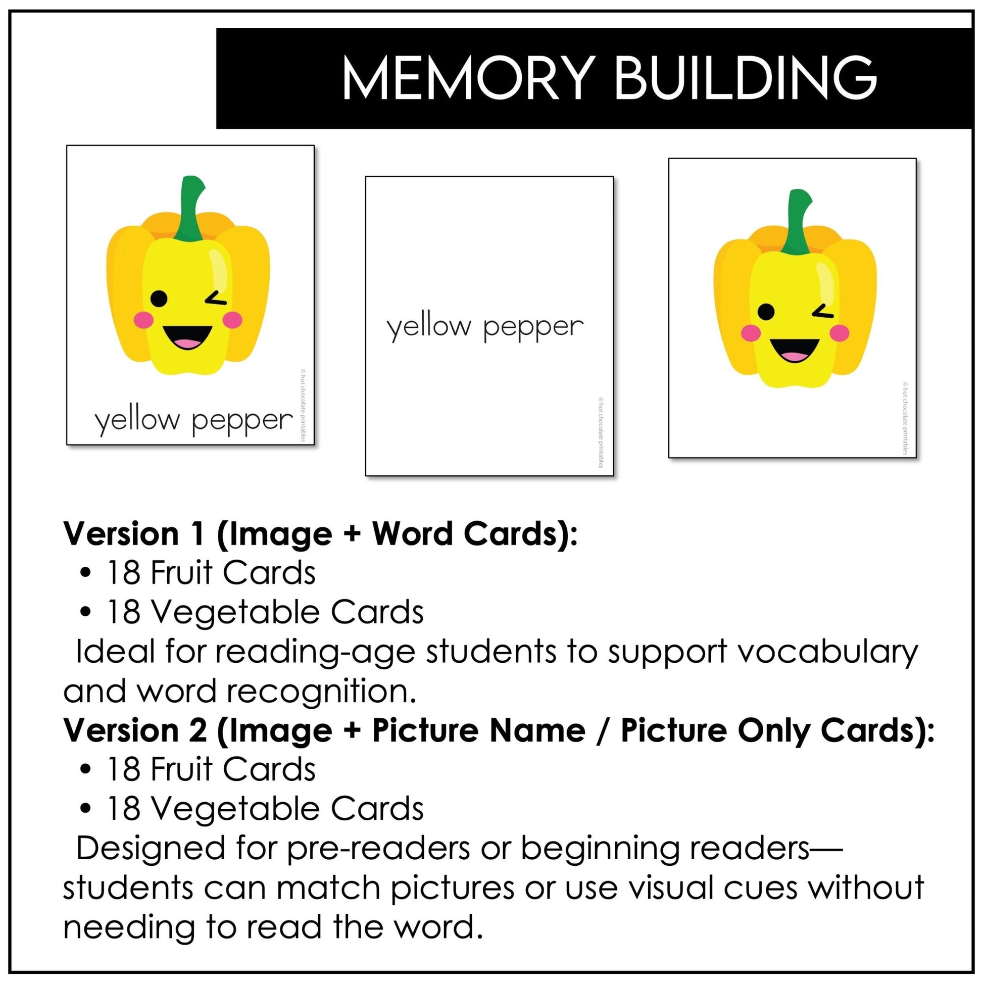 Fruit and Vegetable Vocabulary Matching Game - Hot Chocolate Teachables