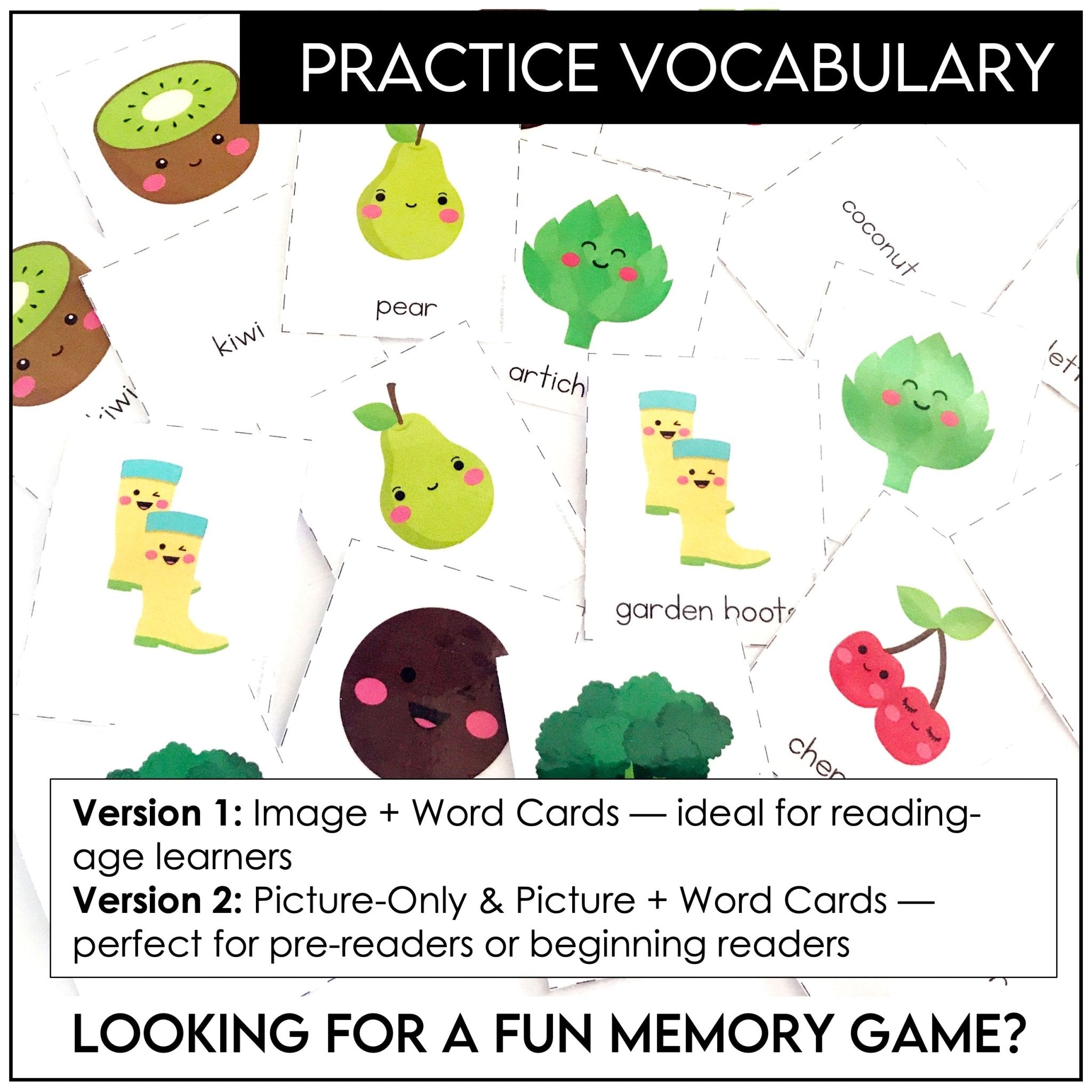 Fruit and Vegetable Vocabulary Matching Game - Hot Chocolate Teachables