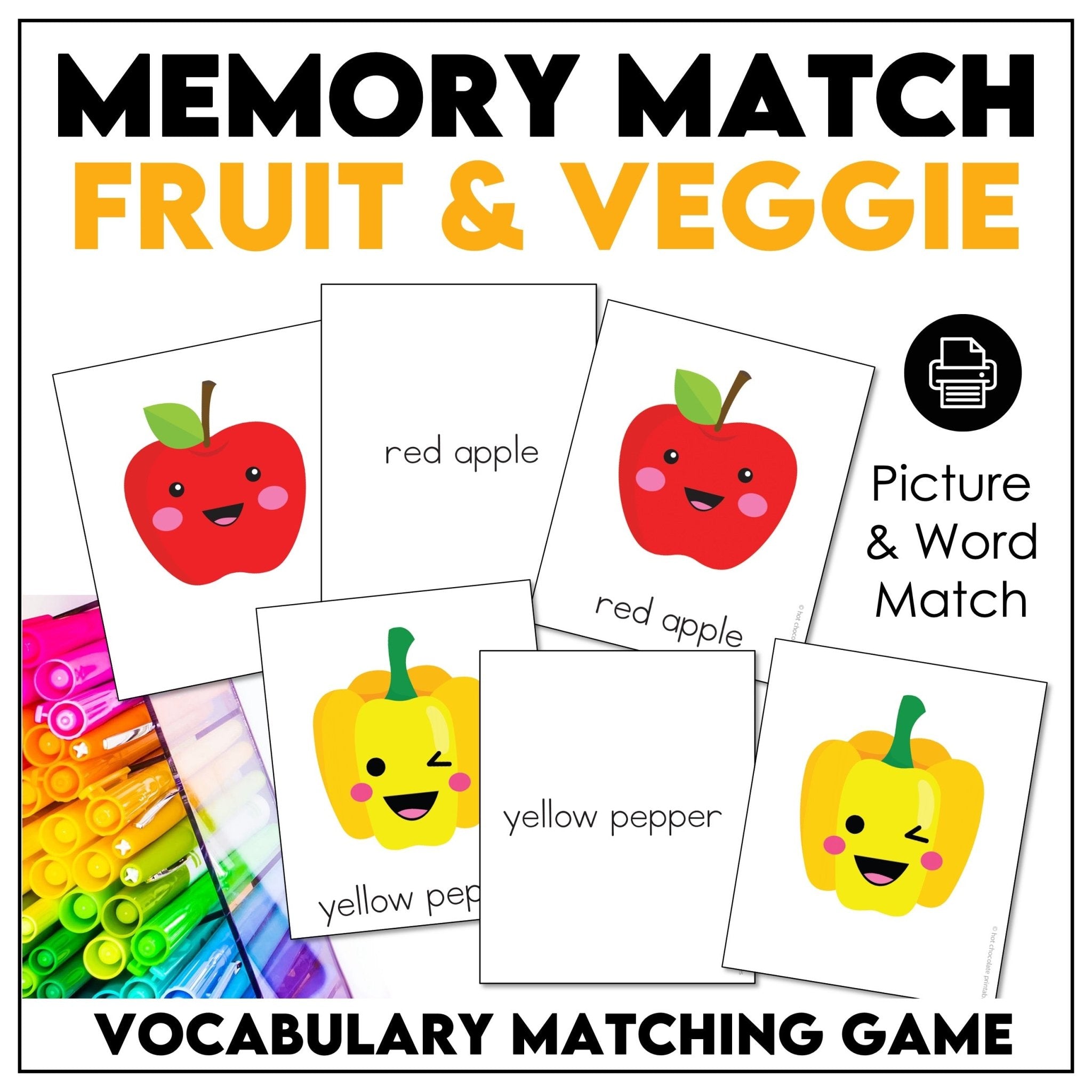 Fruit and Vegetable Vocabulary Matching Game - Hot Chocolate Teachables