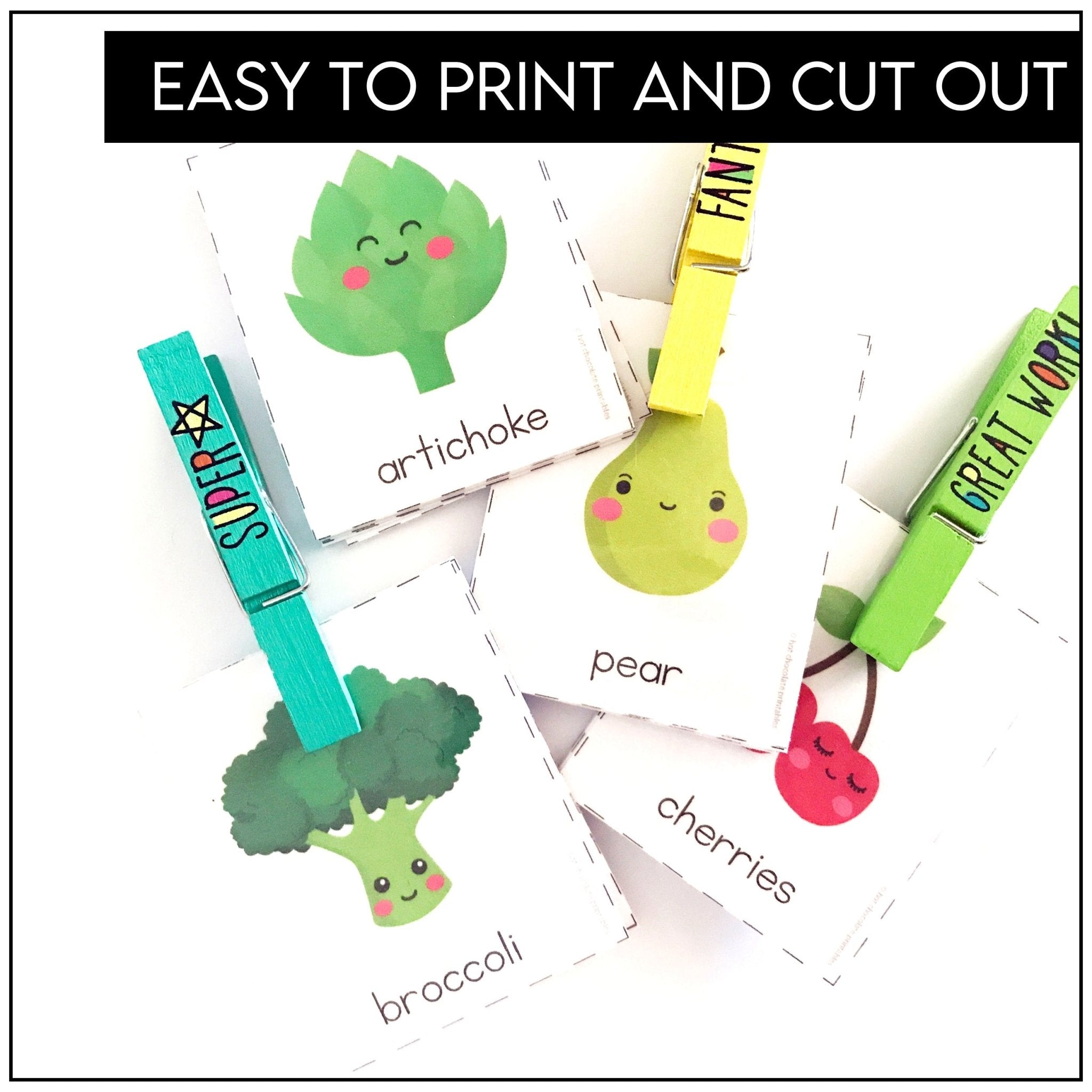 Fruit and Vegetable Vocabulary Matching Game - Hot Chocolate Teachables