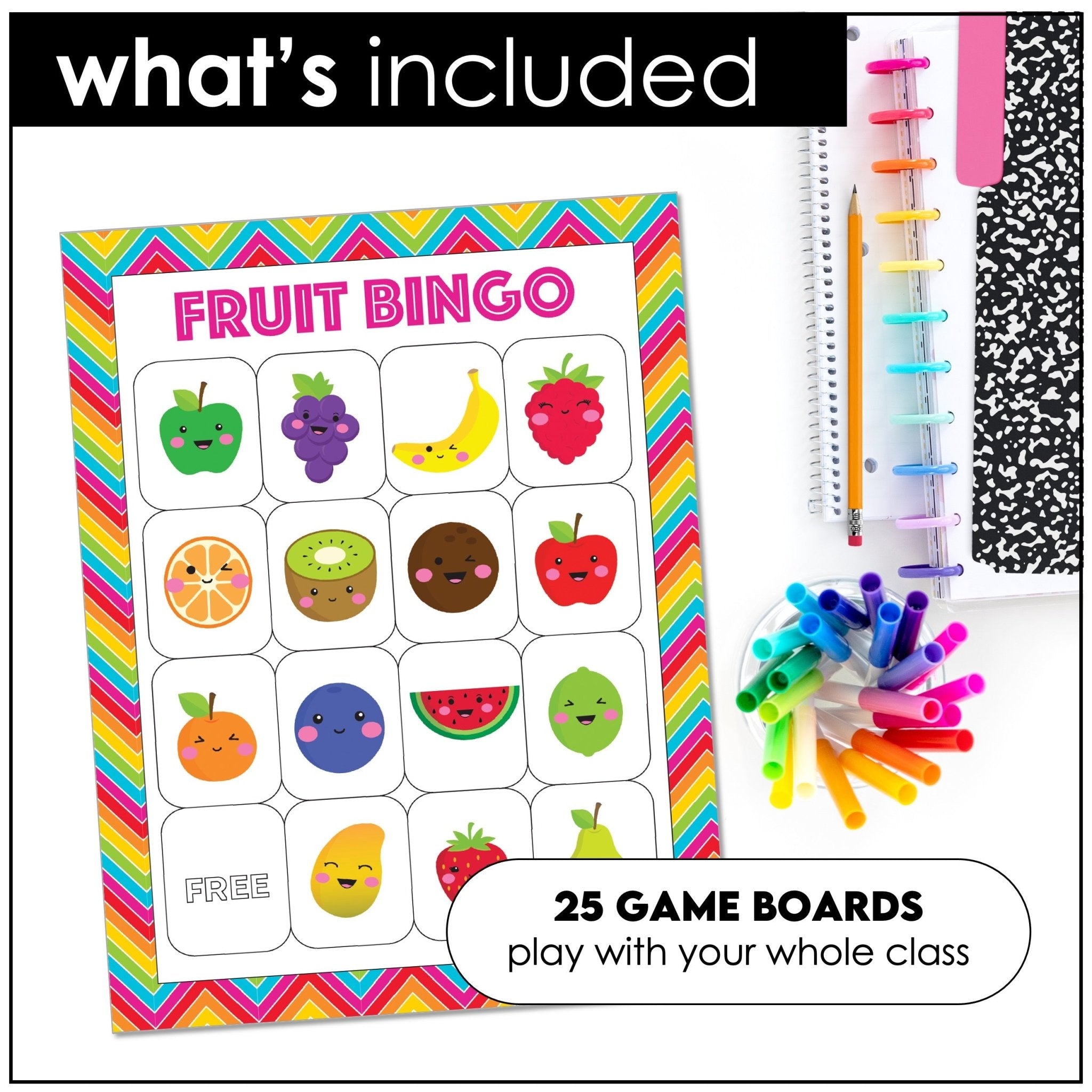 Fruit Vocabulary Bingo Game + Flashcards - Hot Chocolate Teachables
