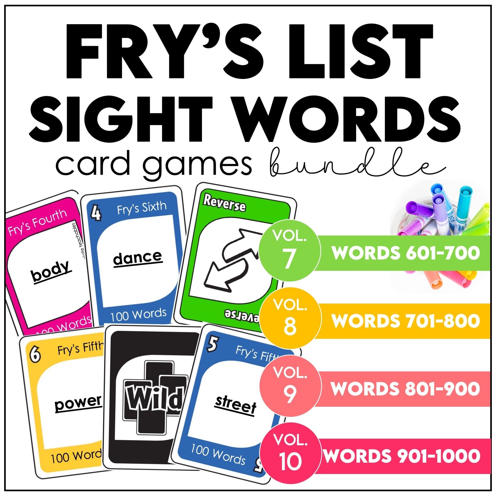 Fry Sight Words Card Game Bundle – Words 601–1000 Reading Center Activity - Hot Chocolate Teachables