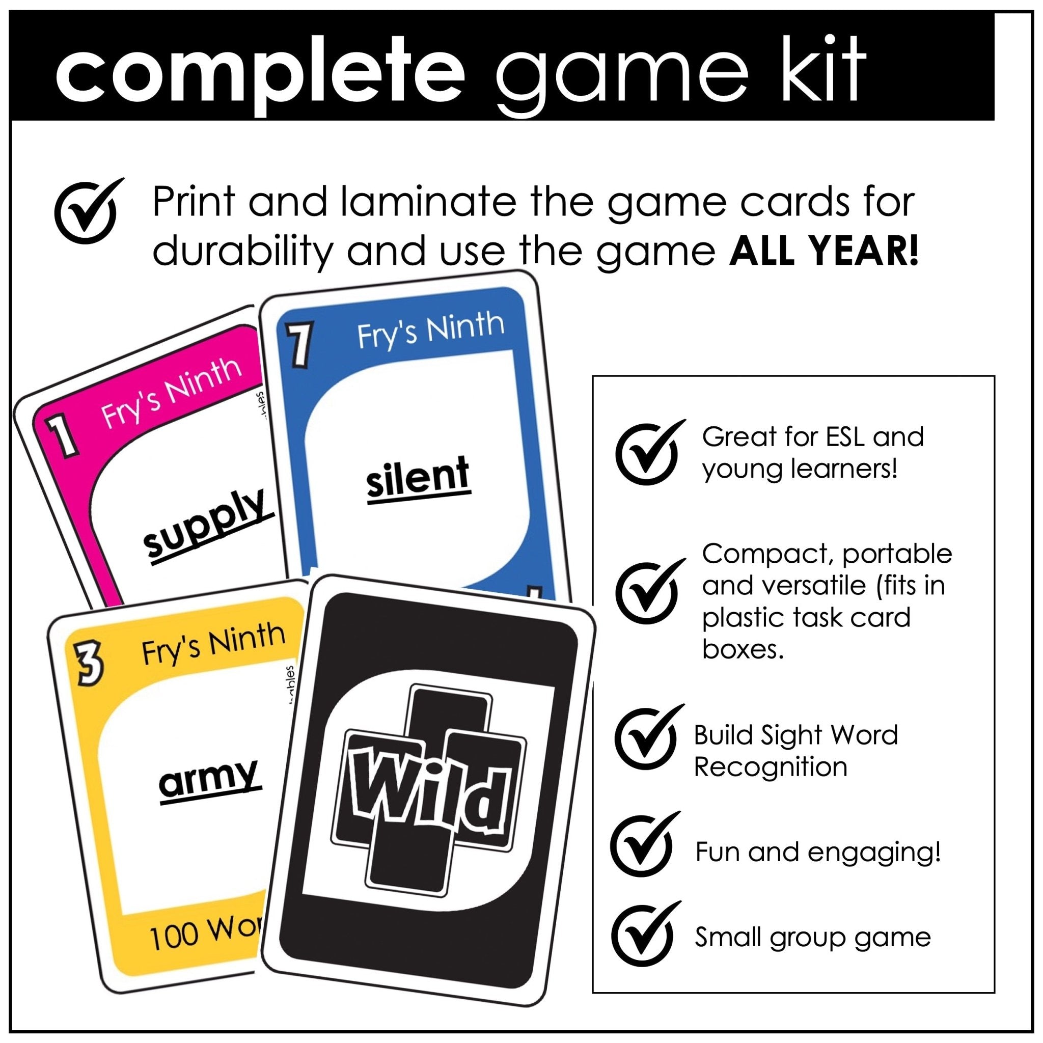 Fry's Sight Words Card Game - Ninth Hundred Words - Plays like UNO - Hot Chocolate Teachables