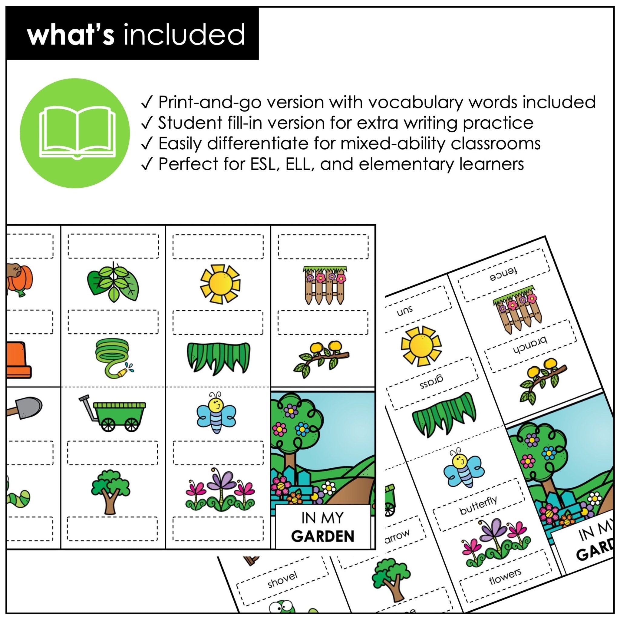 Garden Vocabulary Mini-Book | Basic Outdoor Vocabulary Picture Dictionary - Hot Chocolate Teachables