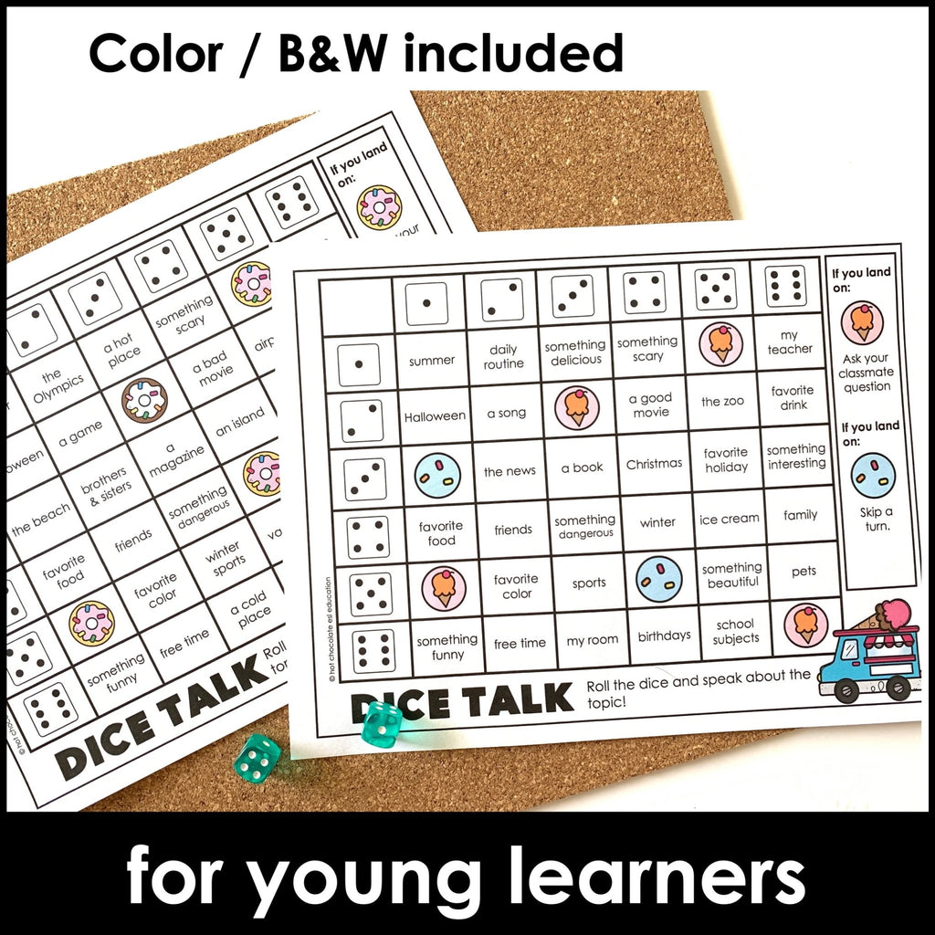 Getting to Know You - Ice Breakers - Speaking Practice Dice Game - Hot Chocolate Teachables