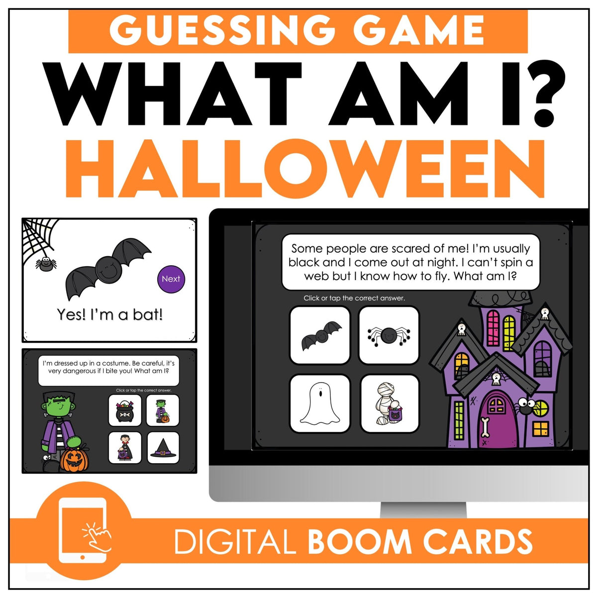 Halloween Guessing Game BOOM CARDS Vocabulary Digital Task Cards - Hot Chocolate Teachables
