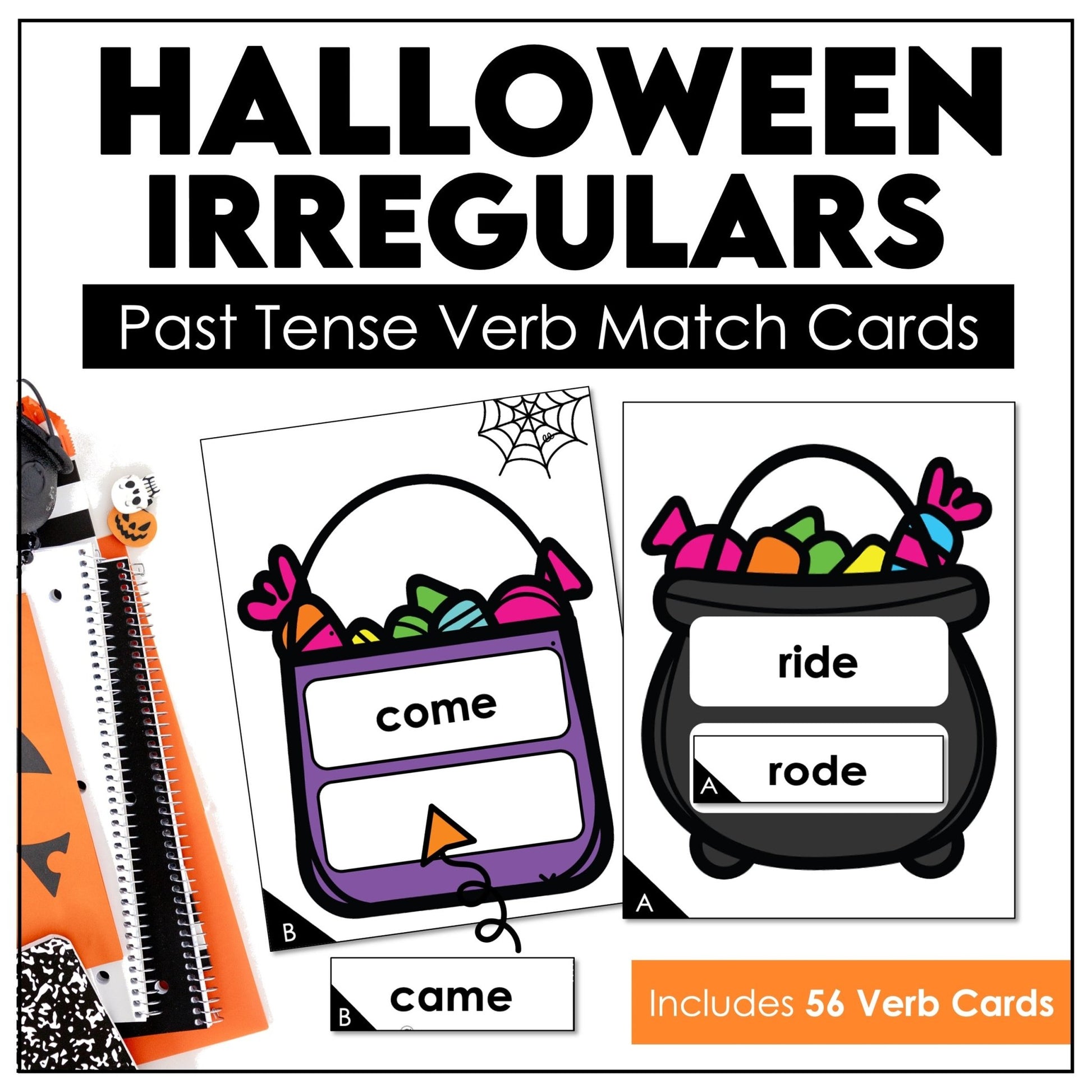 Halloween Irregular Past Tense Matching Game – ESL Past Simple Activity - Hot Chocolate Teachables