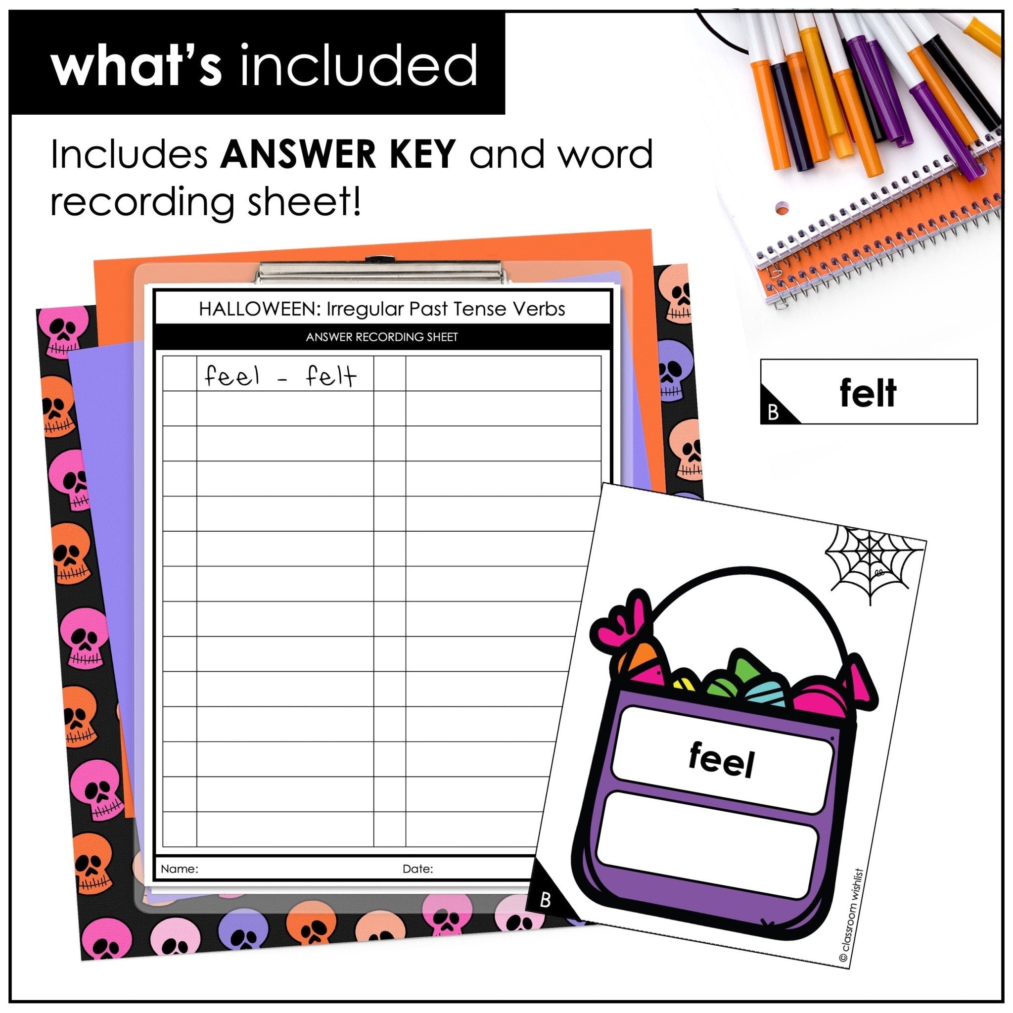 Halloween Irregular Past Tense Matching Game – ESL Past Simple Activity - Hot Chocolate Teachables