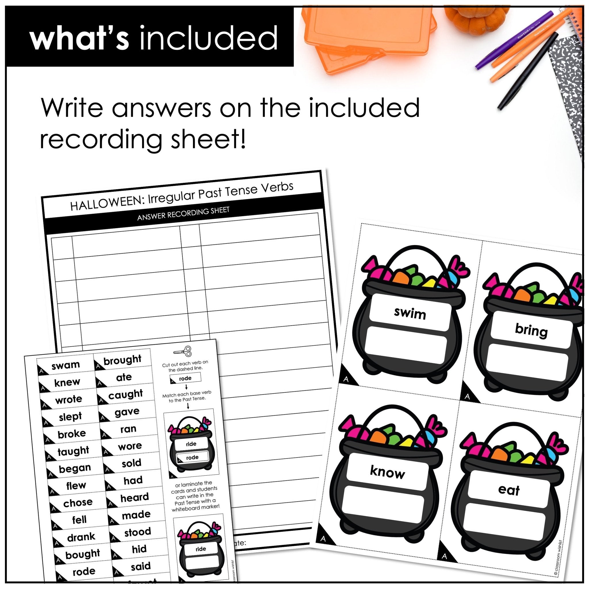Halloween Irregular Past Tense Matching Game – ESL Past Simple Activity - Hot Chocolate Teachables