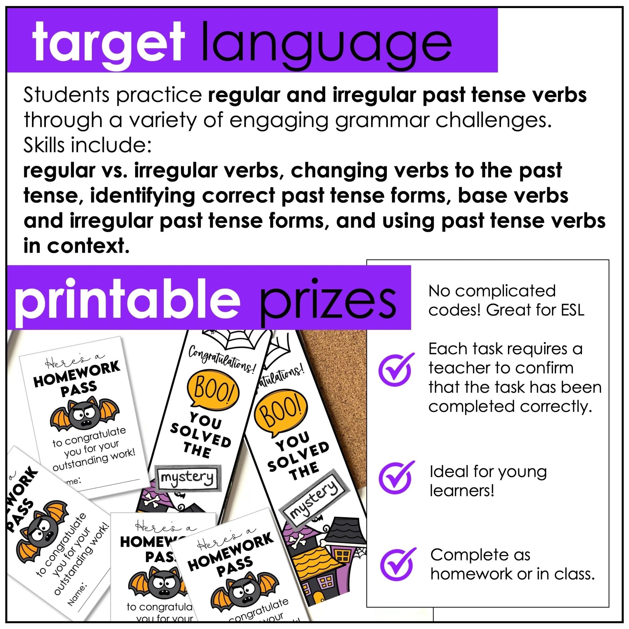 Halloween Past Tense Verb Escape Room – Regular & Irregular Verbs Mystery Game - Hot Chocolate Teachables