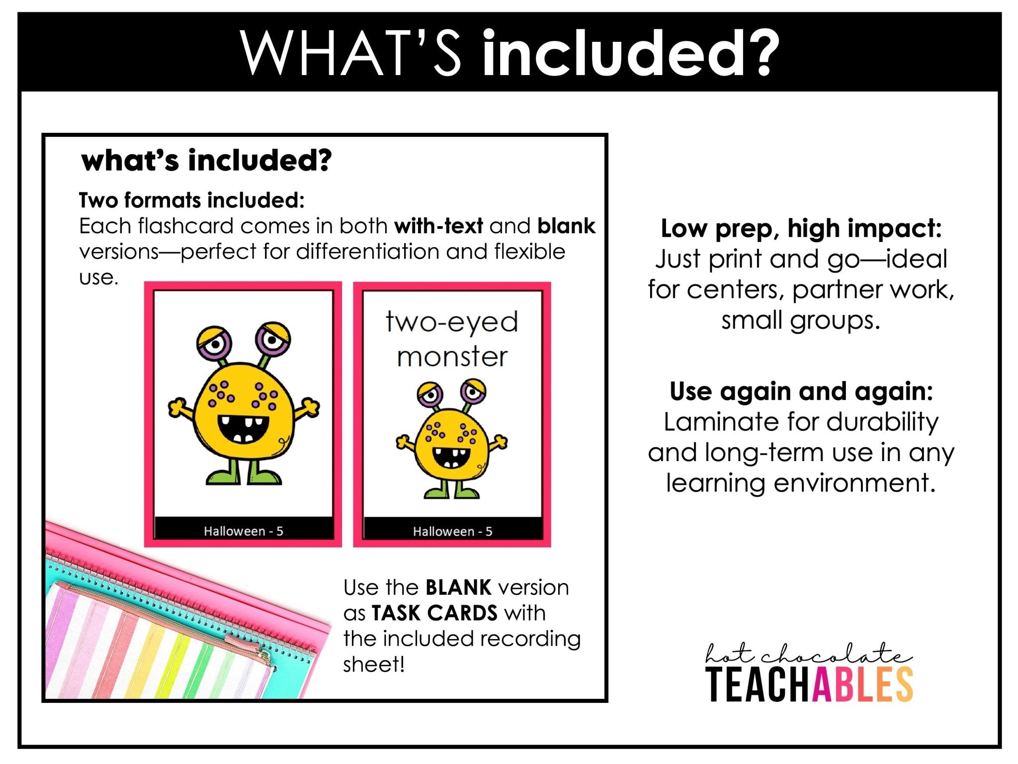 Halloween Vocabulary Flashcards : ESL Activity Cards - Flash Cards - Hot Chocolate Teachables