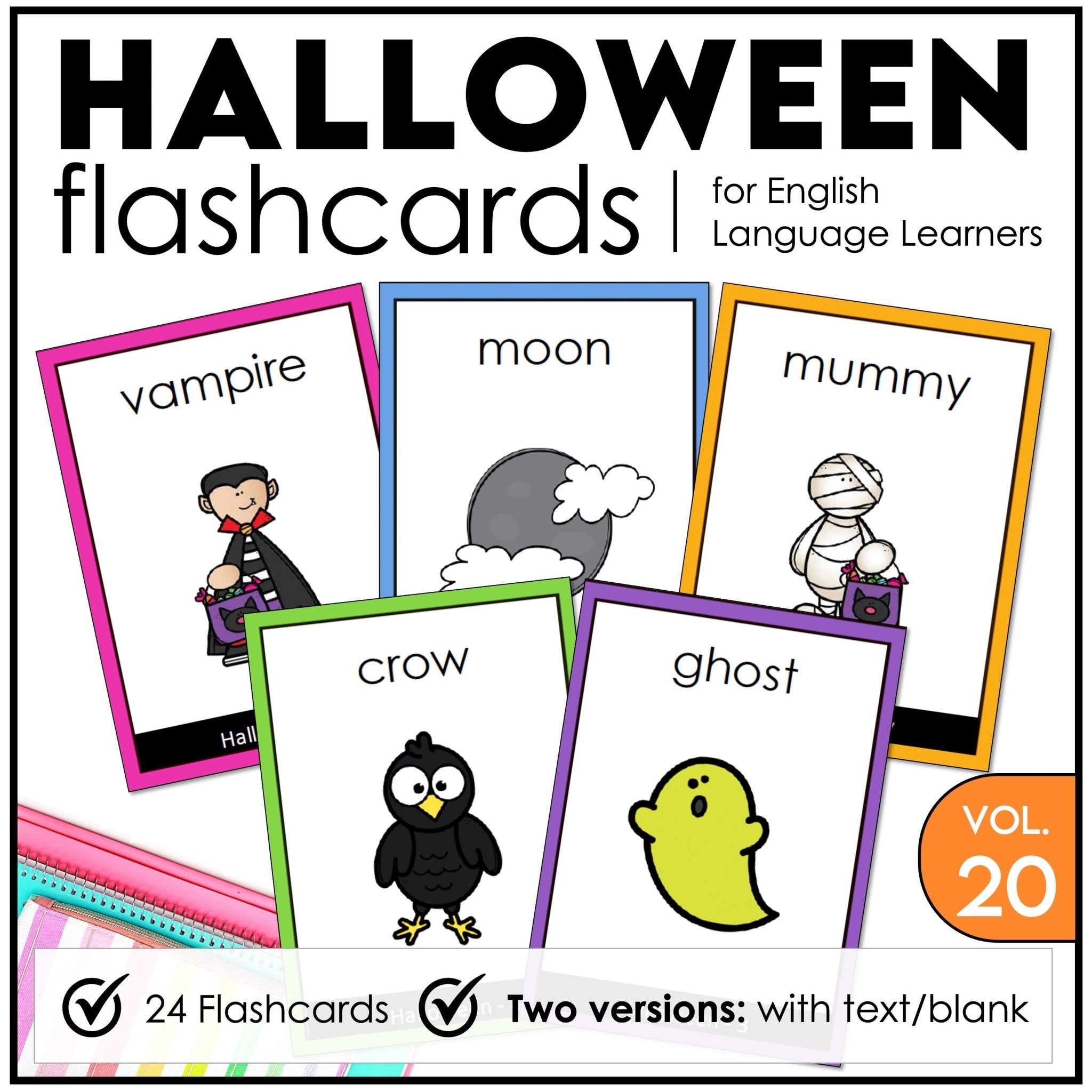 Halloween Vocabulary Flashcards : ESL Activity Cards - Flash Cards - Hot Chocolate Teachables
