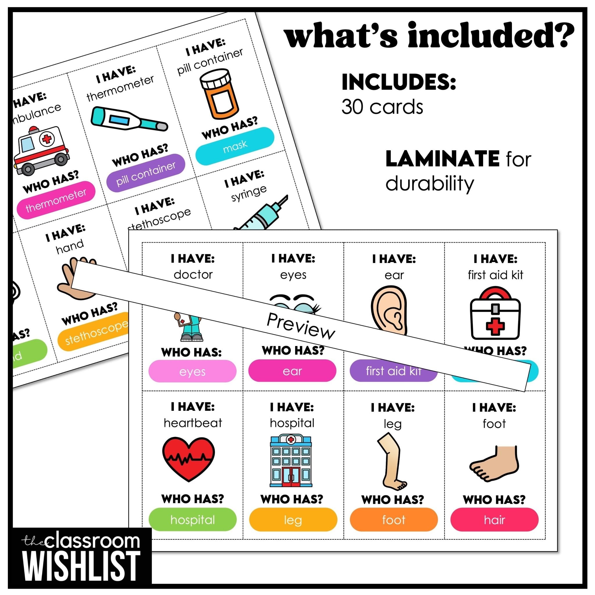 Health & Body Parts "I Have, Who Has?" VocabularyCard Game | ESL | ELA | EFL - Hot Chocolate Teachables