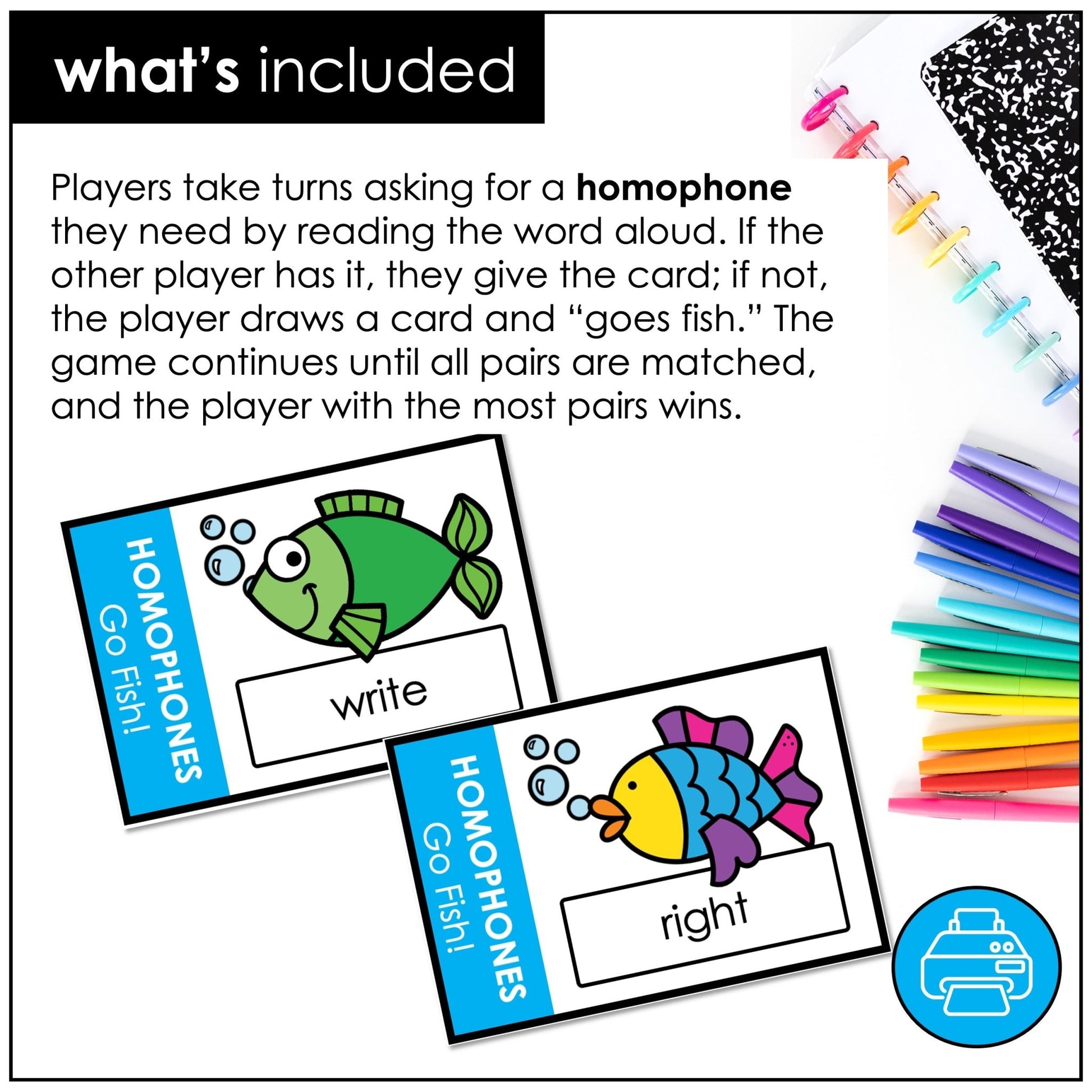 Homophones Go Fish Card Game – Matching Homophone Pairs for Grades 2–4 - Hot Chocolate Teachables