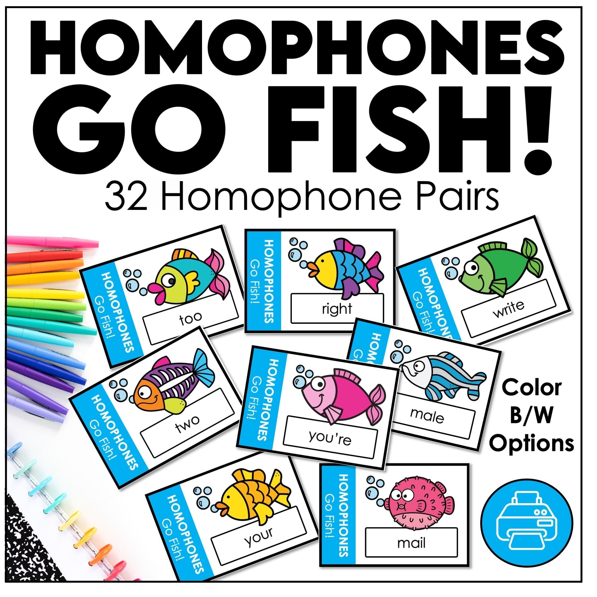Homophones Go Fish Card Game – Matching Homophone Pairs for Grades 2–4 - Hot Chocolate Teachables