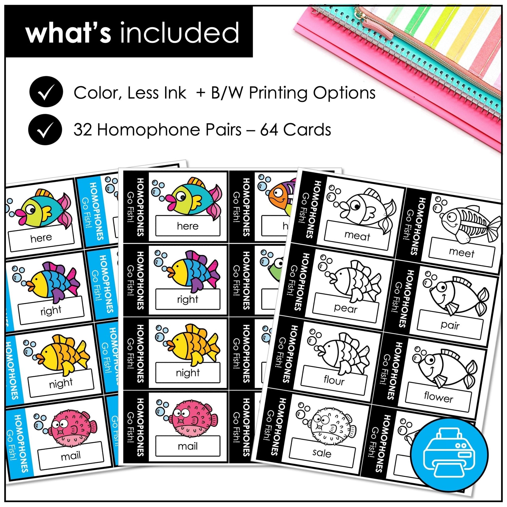 Homophones Go Fish Card Game – Matching Homophone Pairs for Grades 2–4 - Hot Chocolate Teachables