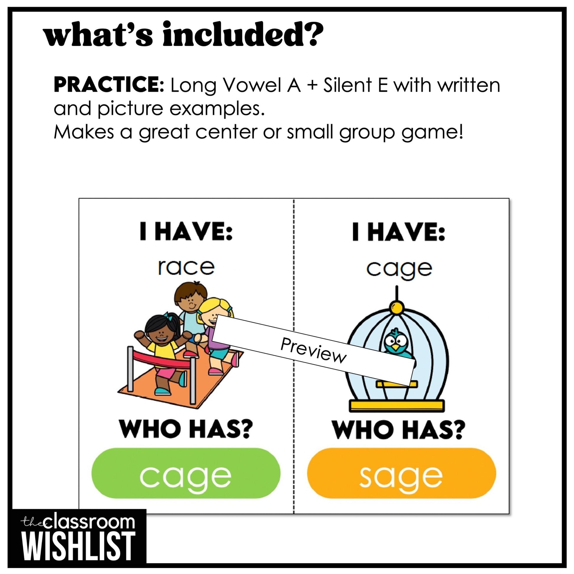 Long A Silent E Vowel Card Game – CVCe - Magic E - I have, Who has? - Hot Chocolate Teachables