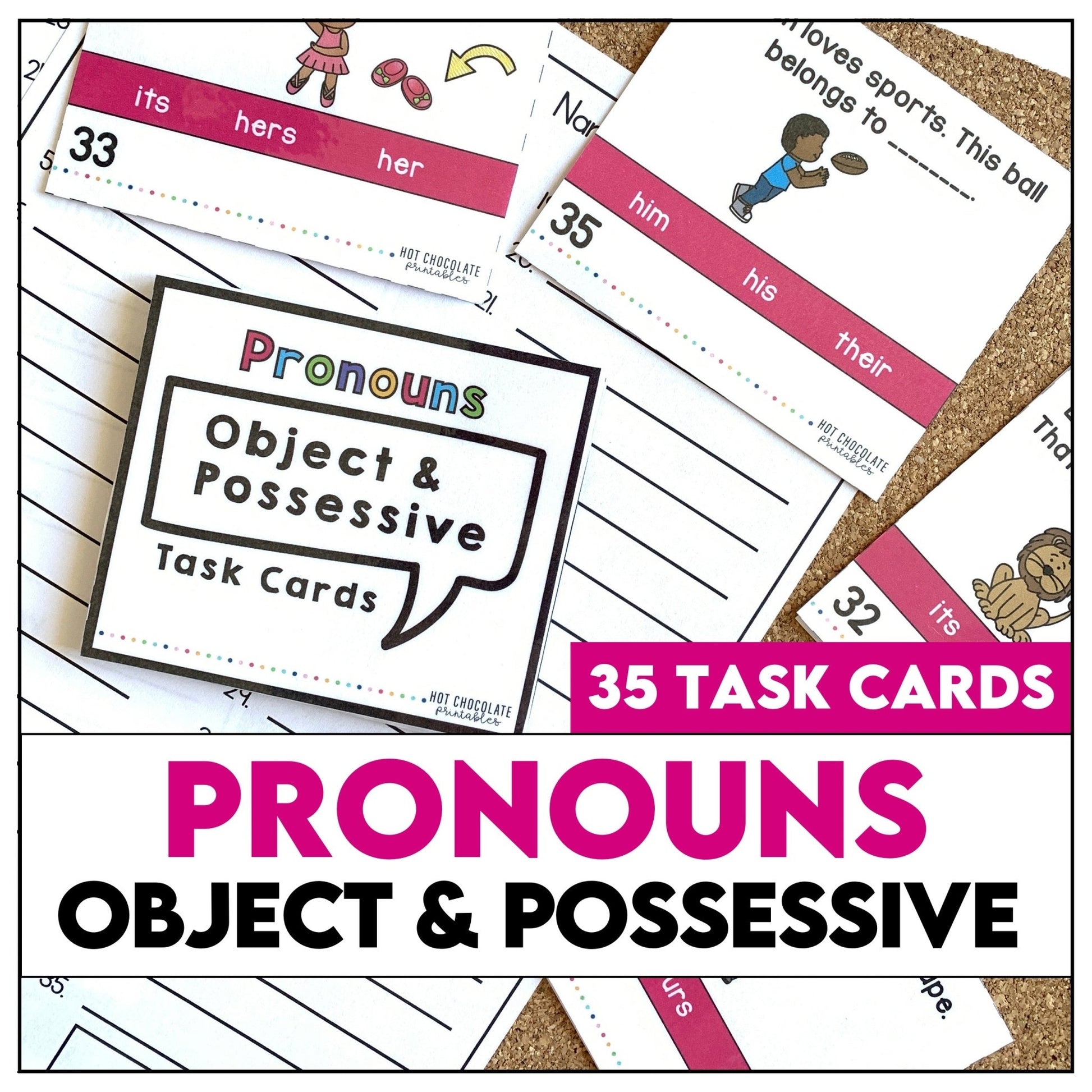 Object and Possessive Pronoun Task Cards - Hot Chocolate Teachables