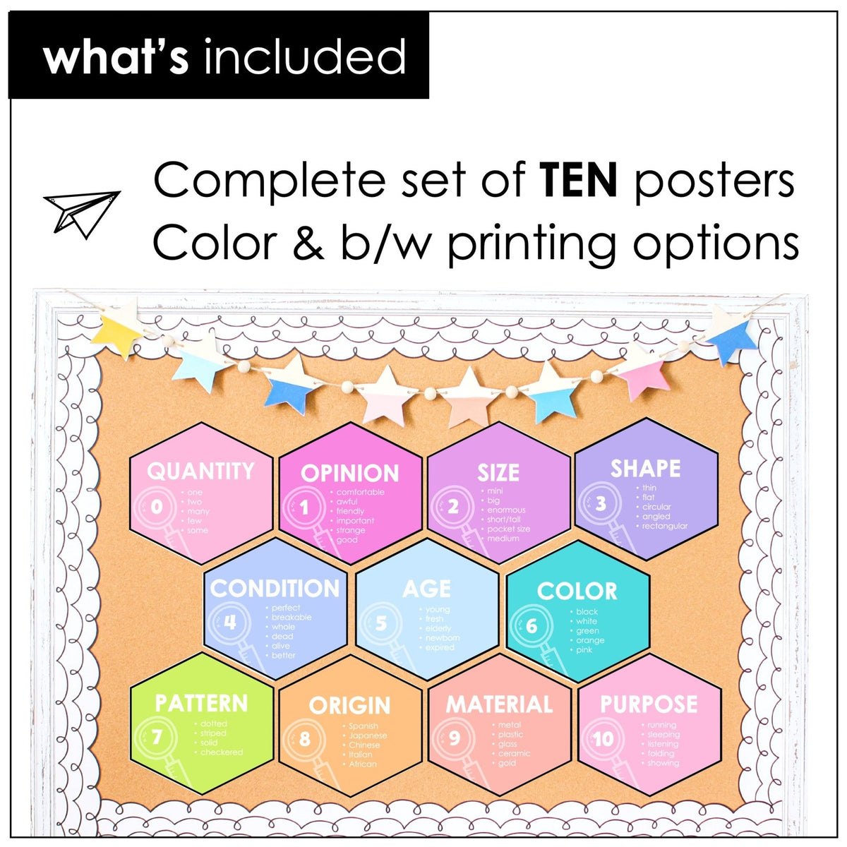 Order of Adjectives Posters – Pastel Grammar Anchor Charts - Hot Chocolate Teachables