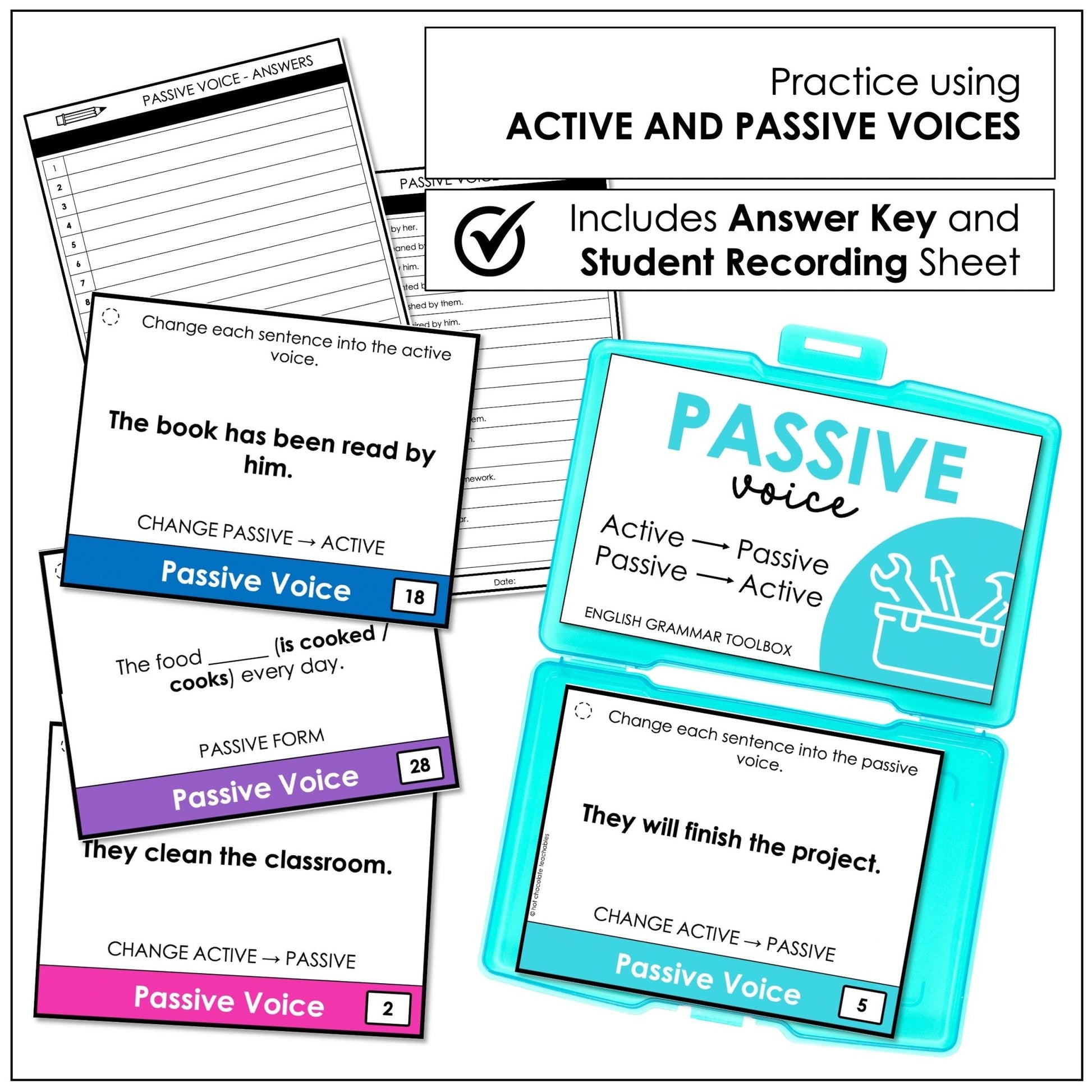 Passive Voice Task Cards – Active to Passive ESL Grammar Activity (B1–B2) - Hot Chocolate Teachables