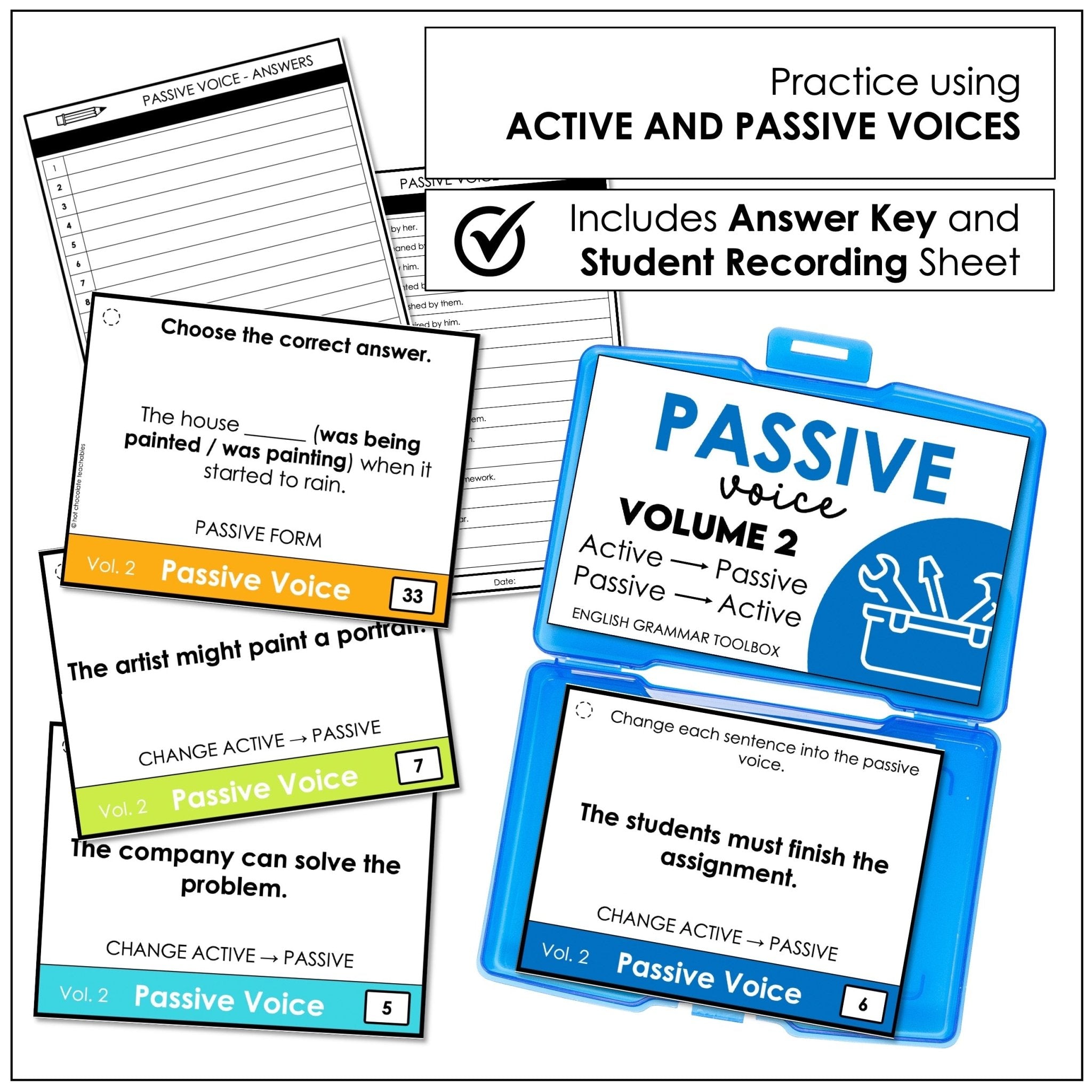 Passive Voice Task Cards – Advanced ESL Grammar (Modals, Past Perfect, Continuous, Future) - Hot Chocolate Teachables