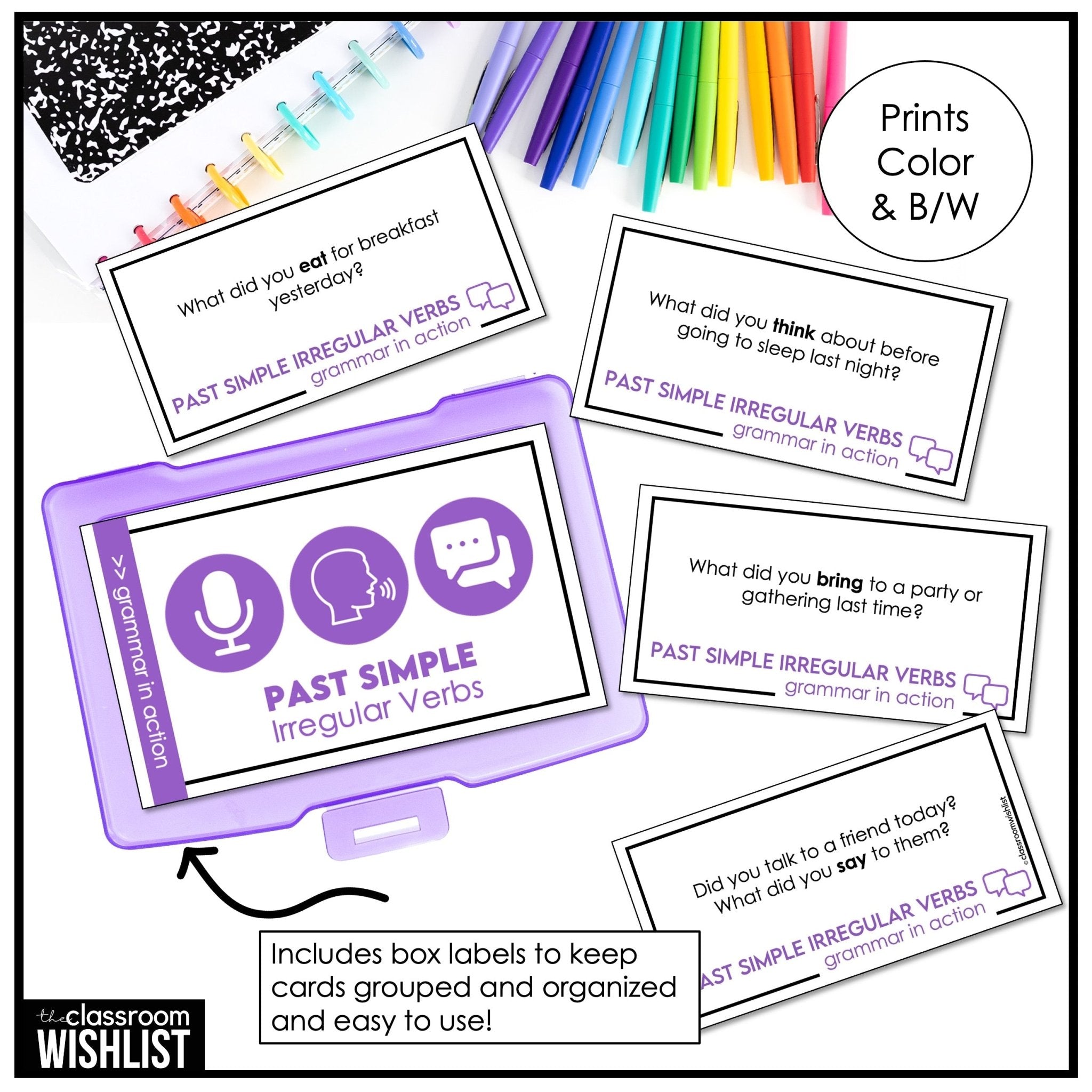 Past Simple Conversation Cards – Irregular Verbs | ESL Grammar & Speaking - Hot Chocolate Teachables
