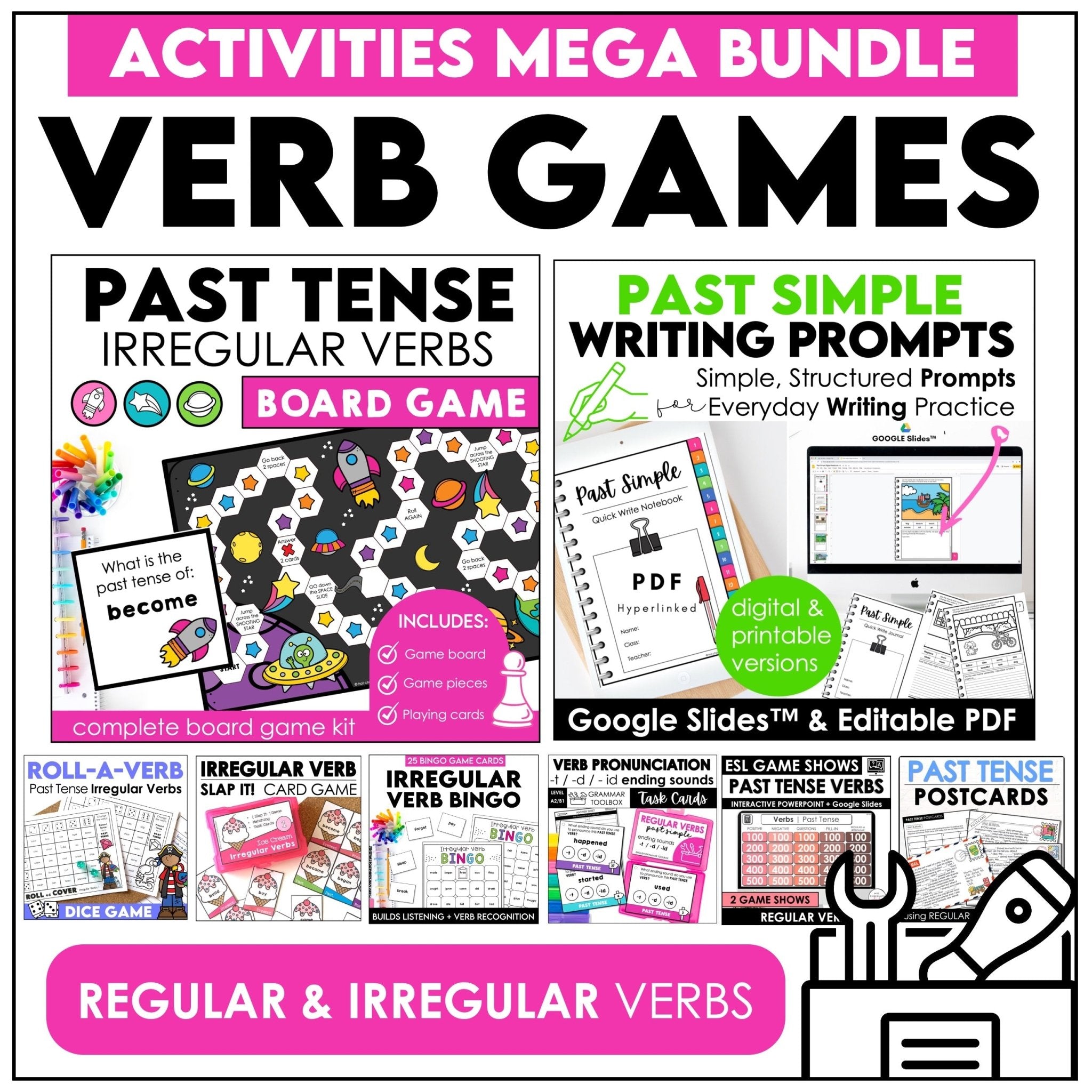 Past Tense Verbs : Regular and Irregular Games & Activities BUNDLE - Hot Chocolate Teachables