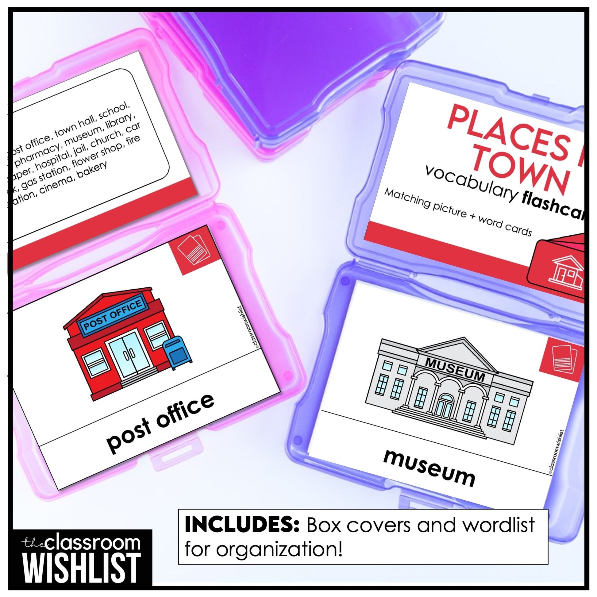 Places in Town Vocabulary Building ESL Flashcard Set: City Buildings - Hot Chocolate Teachables