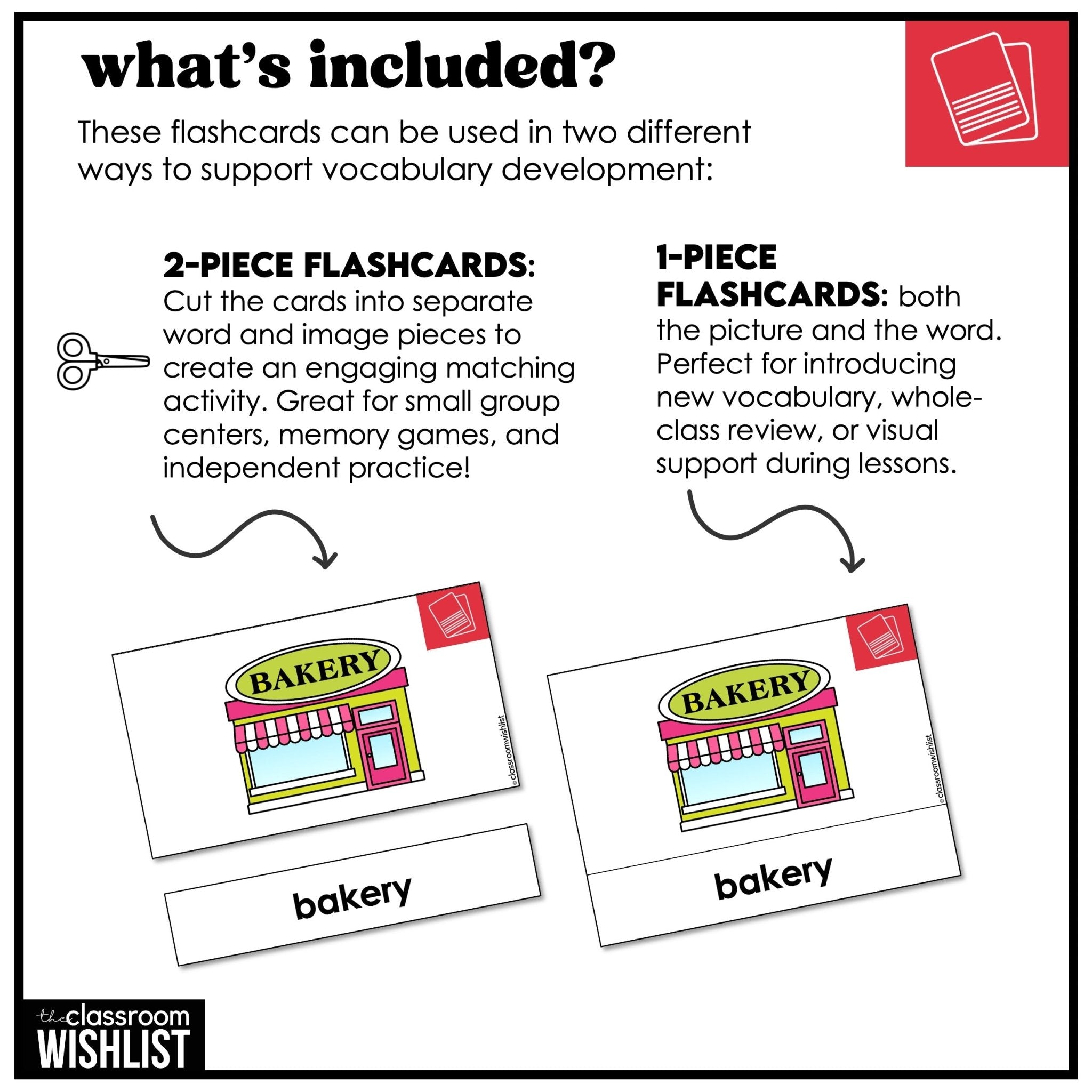 Places in Town Vocabulary Flashcards | Digital + Print | City Buildings | ESL - Hot Chocolate Teachables