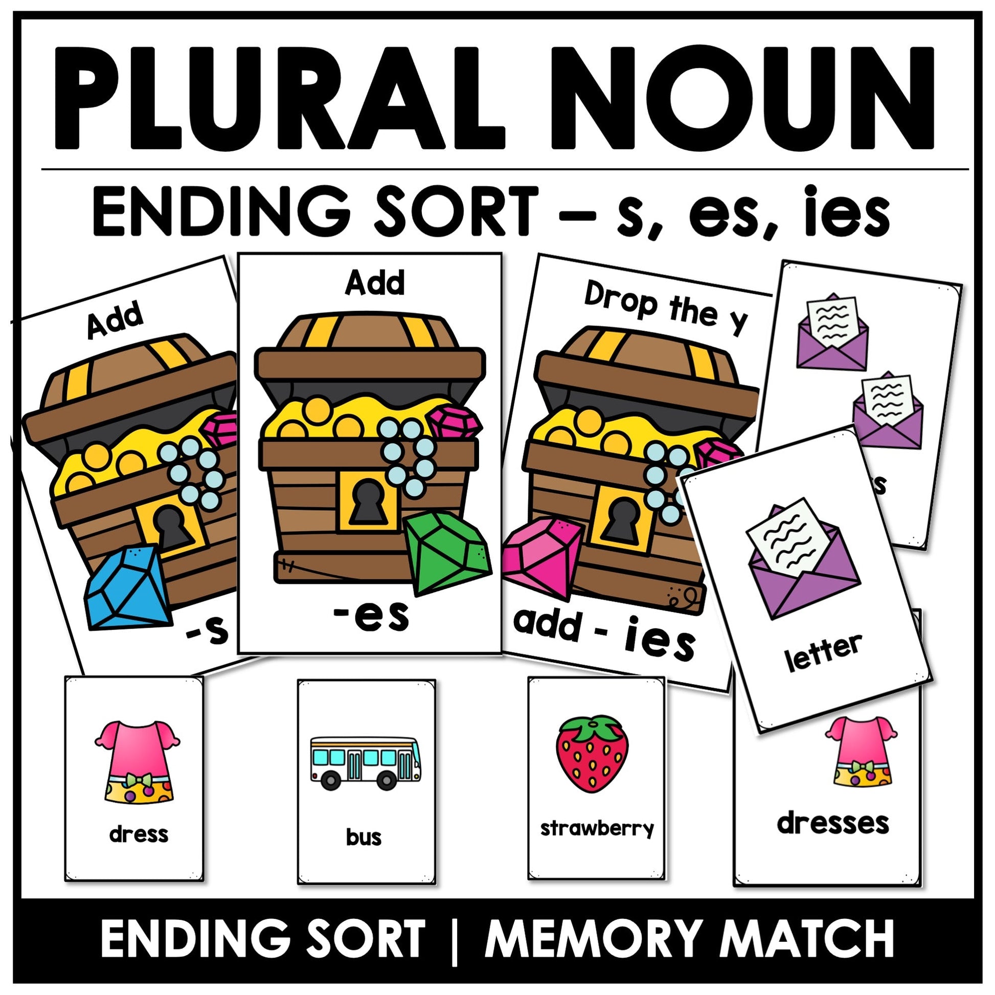 Plural Noun Sort | Sorting Activity for - s, - es, - ies suffix endings - Hot Chocolate Teachables