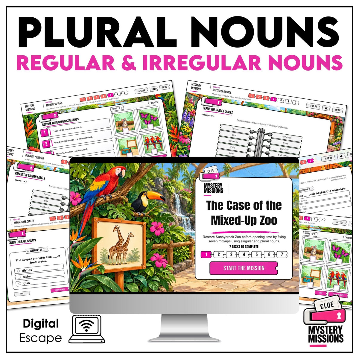 Plural Nouns Digital Escape Room – Zoo Mystery - Hot Chocolate Teachables