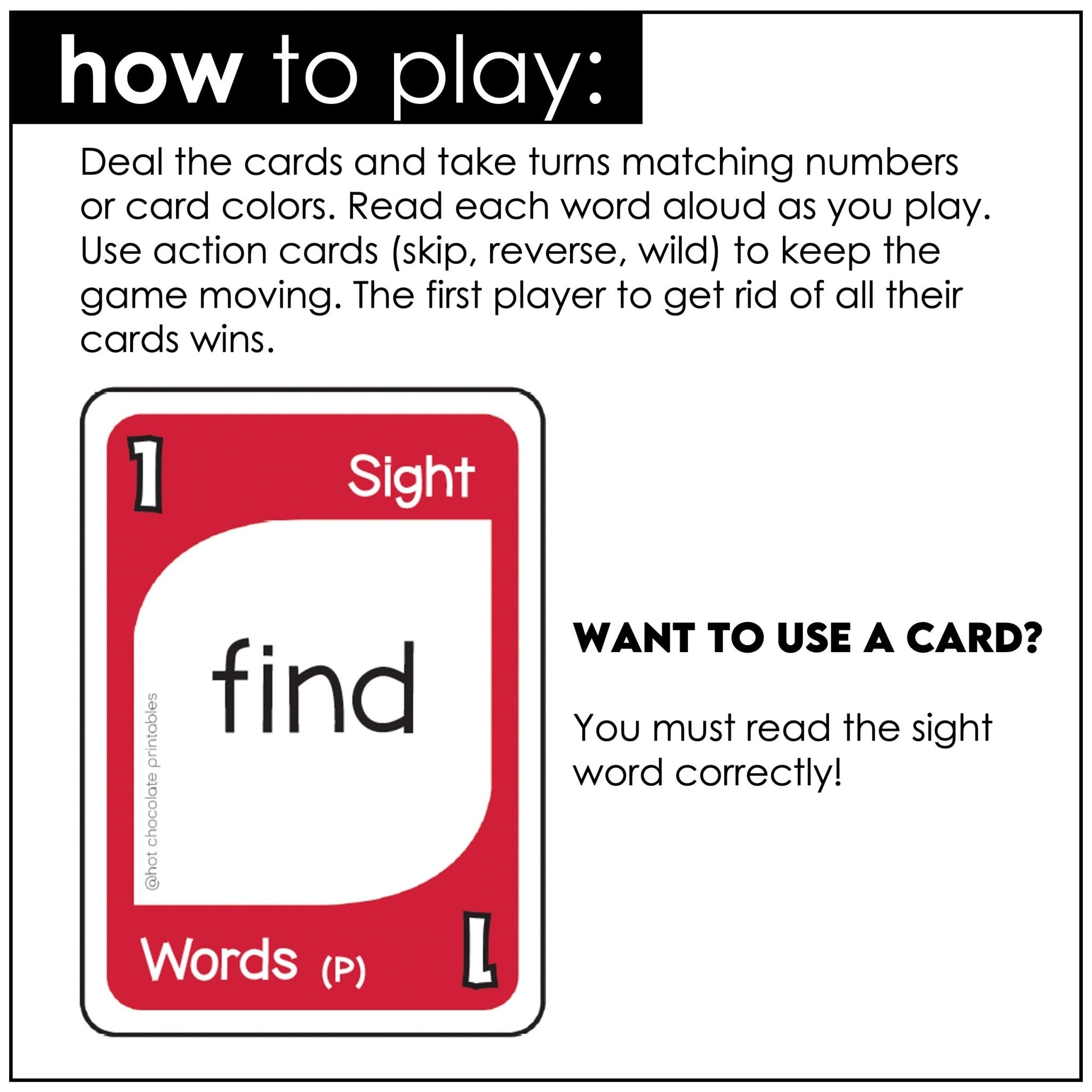 Pre - Primer Sight Word Card Game for Pre - K and Kindergarten - Hot Chocolate Teachables