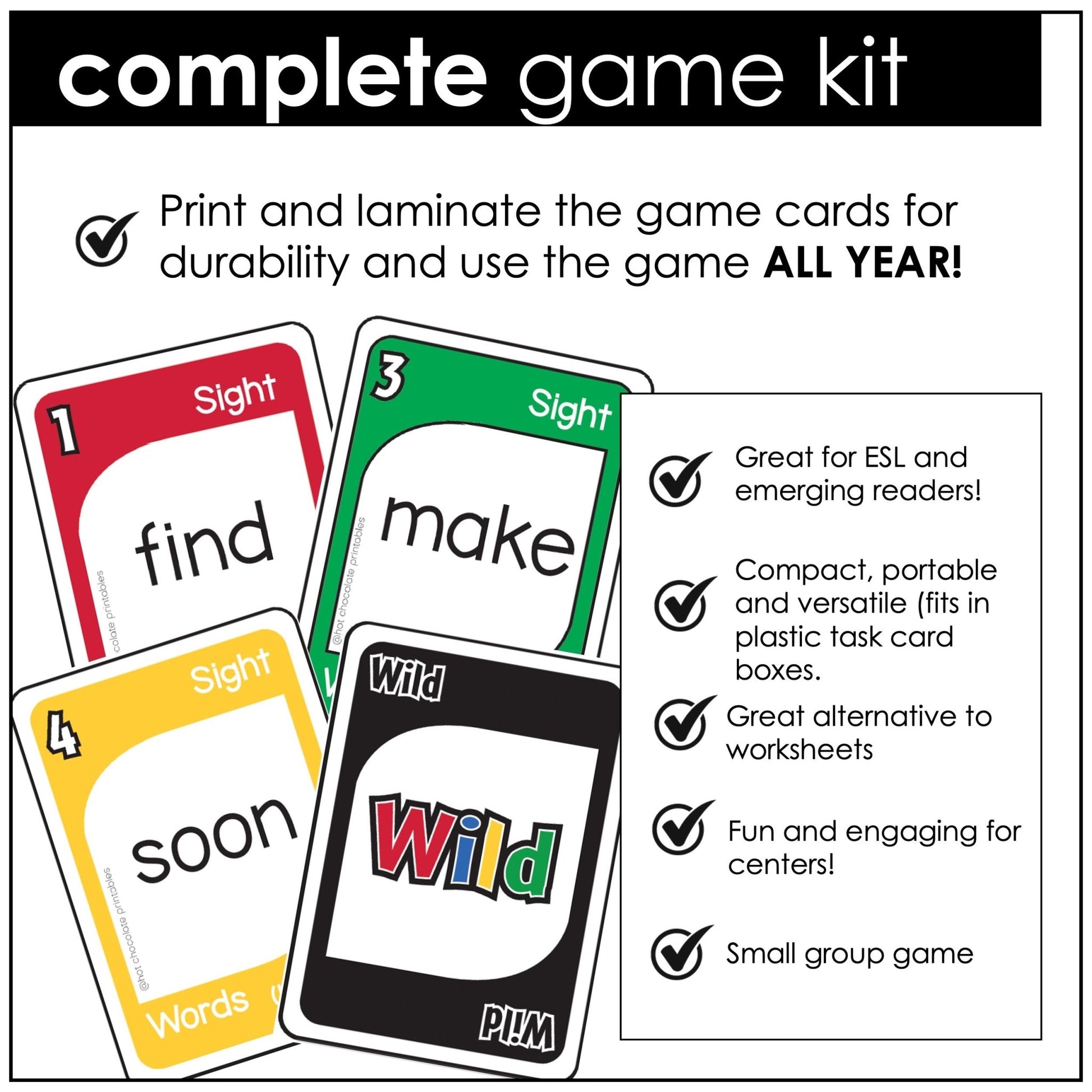Pre - Primer Sight Word Card Game for Pre - K and Kindergarten - Hot Chocolate Teachables