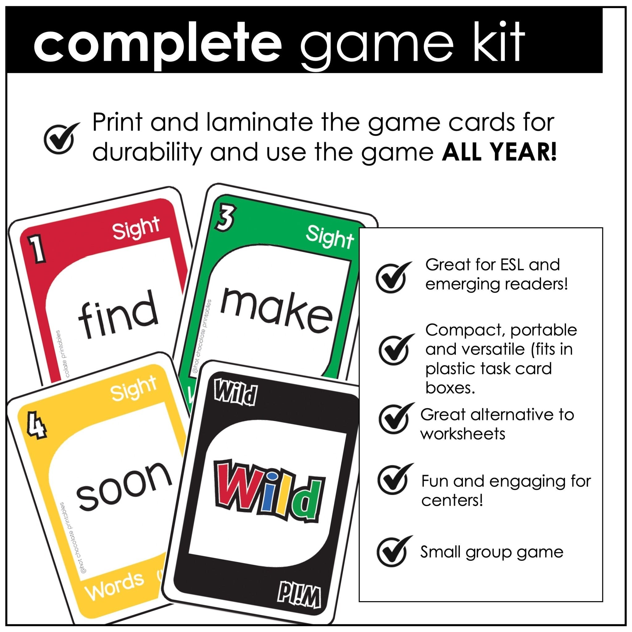 Pre - Primer Sight Word Card Game for Pre - K and Kindergarten - Hot Chocolate Teachables