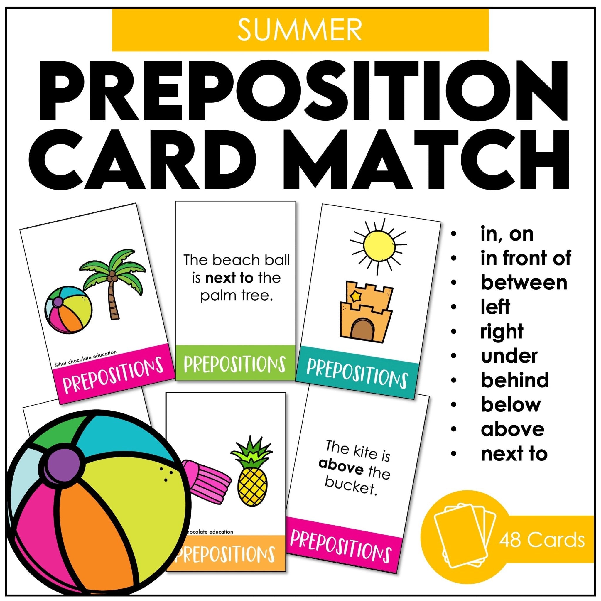 Prepositions of Place Card Match ACTIVITY BUNDLE - Seasonal Vocabulary - Hot Chocolate Teachables