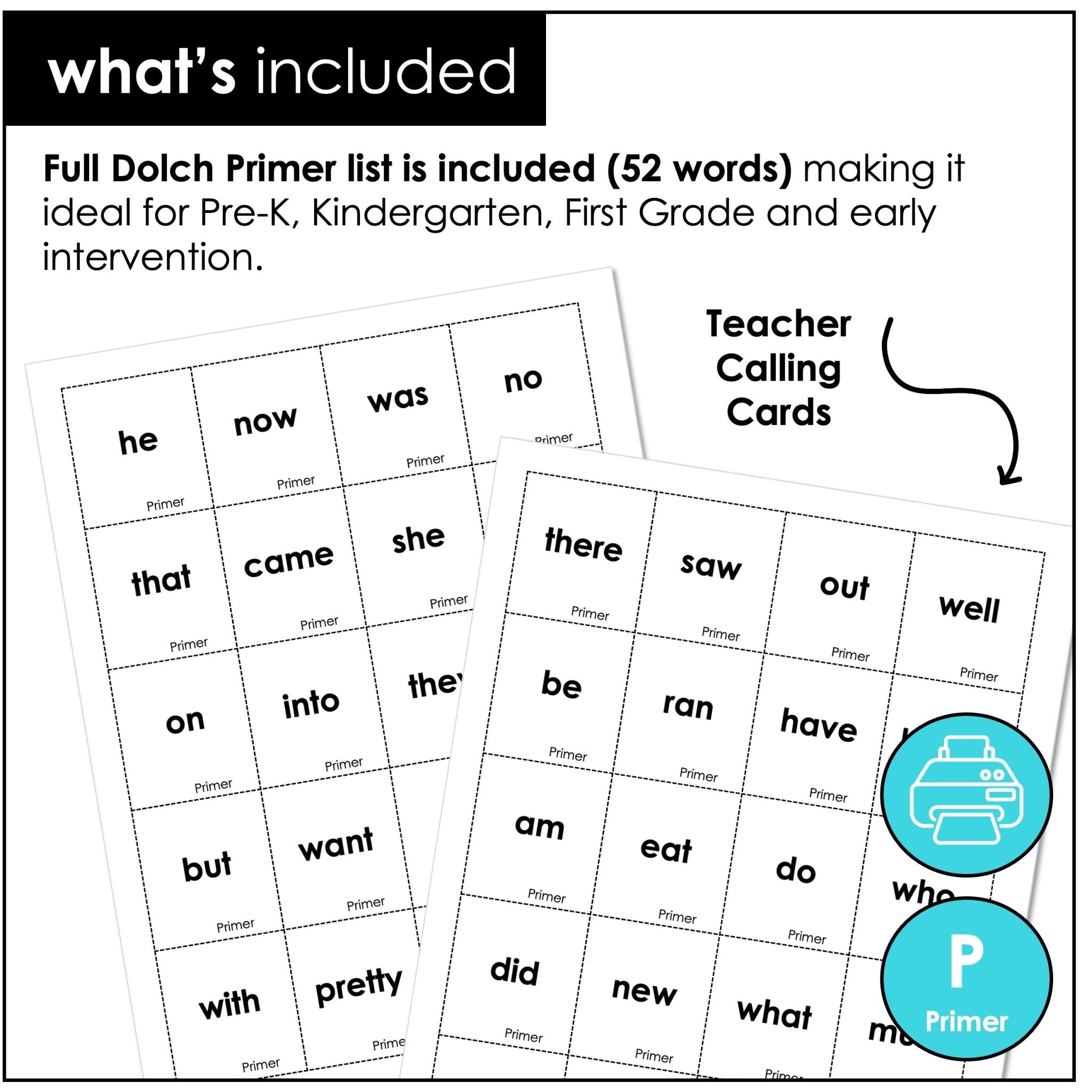 Primer List Sight Word Bingo Game for Pre - K through 2nd - Dolch Aligned - Hot Chocolate Teachables