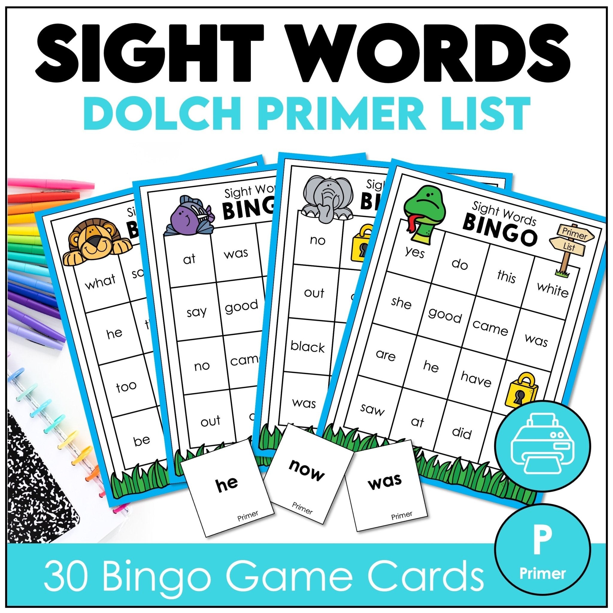Primer List Sight Word Bingo Game for Pre - K through 2nd - Dolch Aligned - Hot Chocolate Teachables