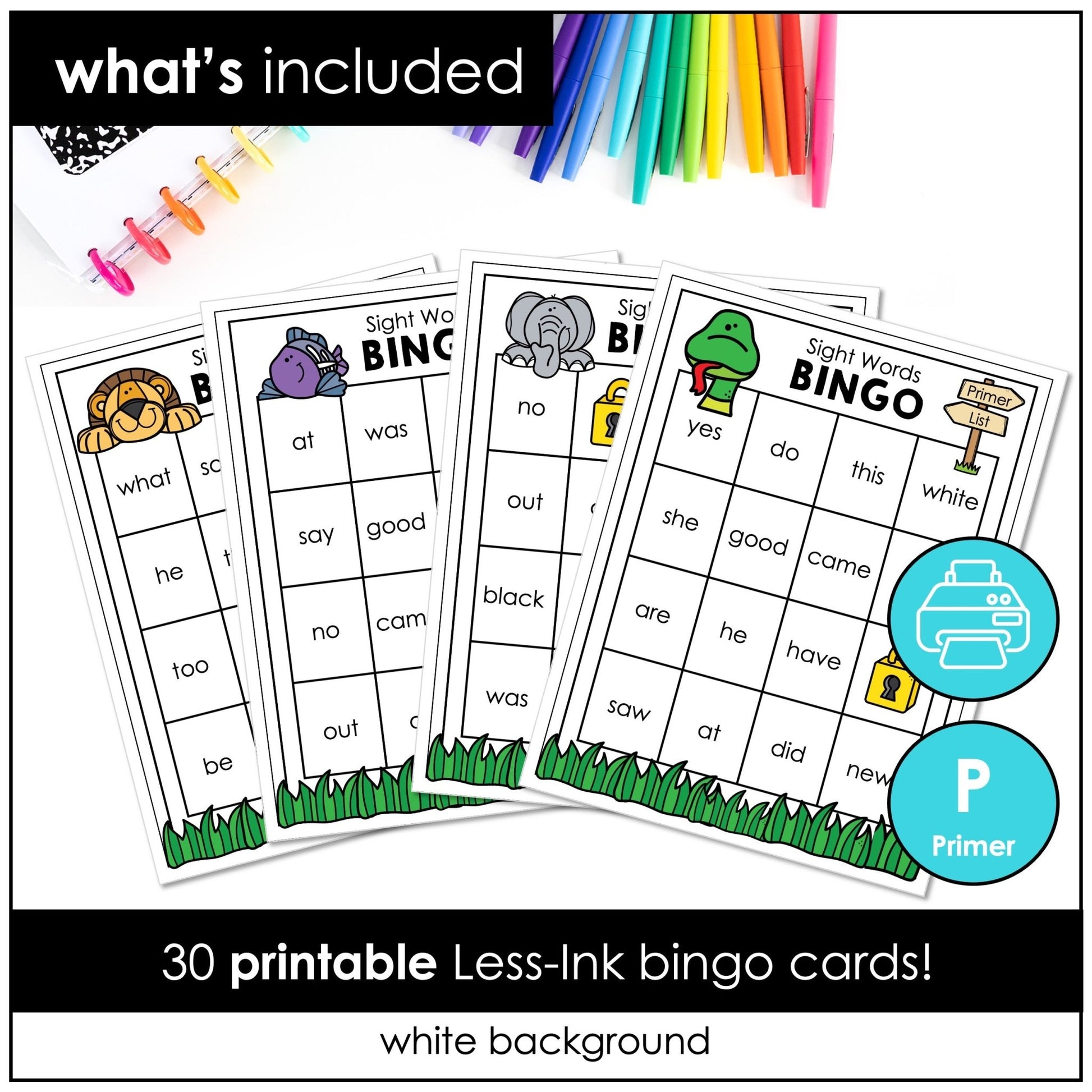 Primer List Sight Word Bingo Game for Pre - K through 2nd - Dolch Aligned - Hot Chocolate Teachables