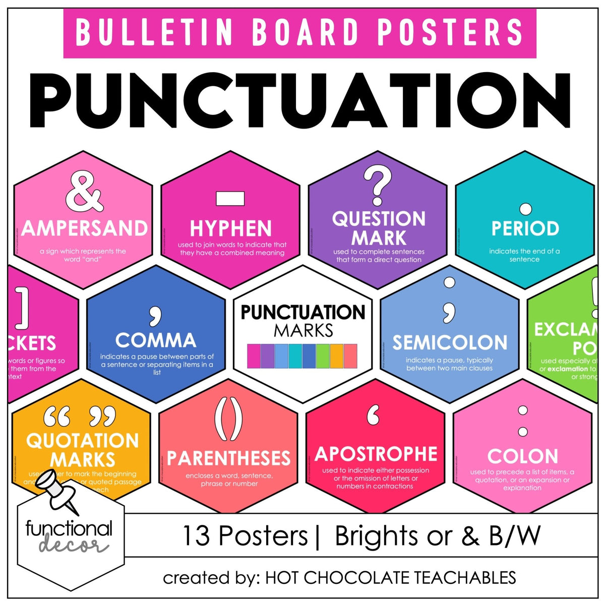 Punctuation Marks Posters: Visual Aid - Bulletin Board Display Classroom Decor - Hot Chocolate Teachables