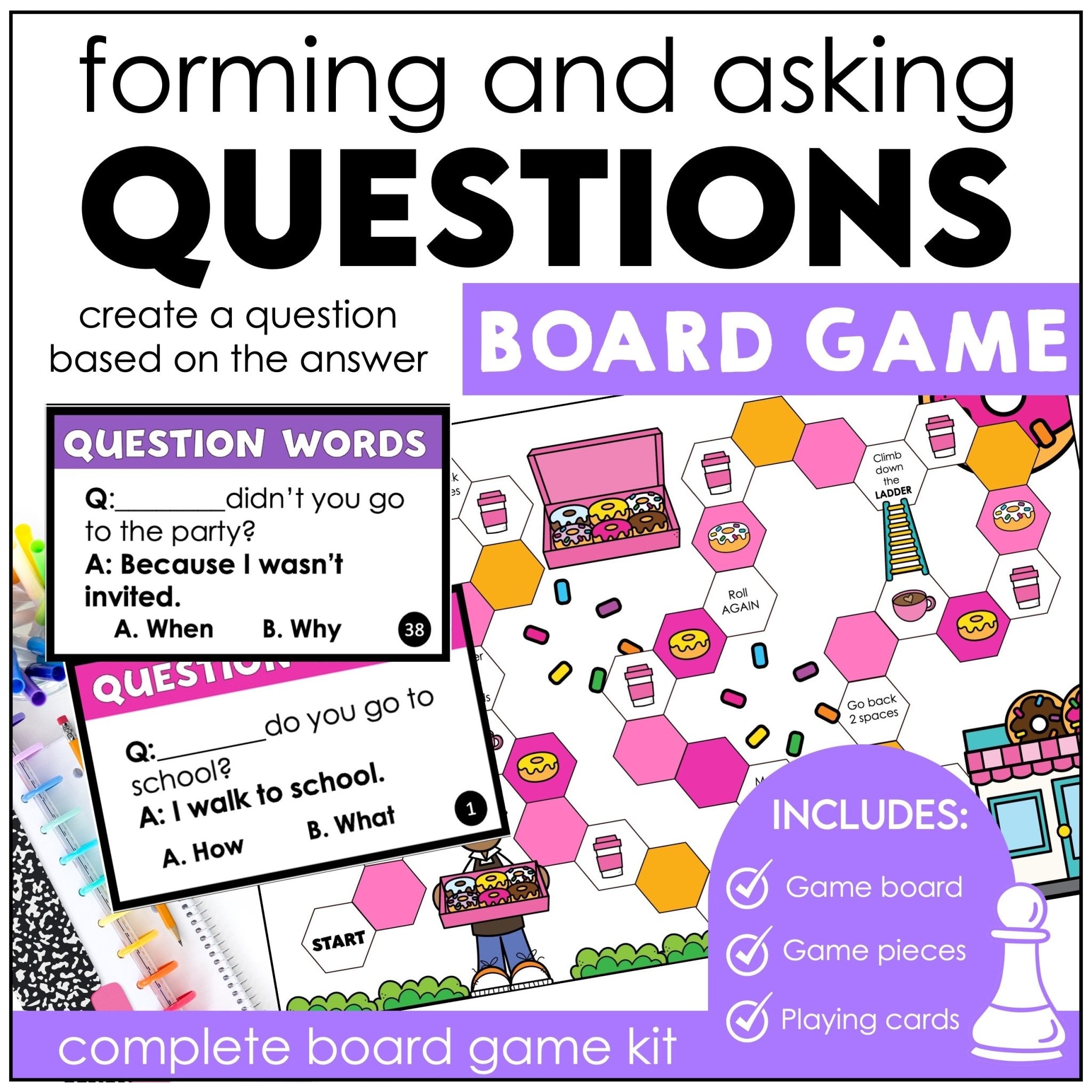 Question Building Board Game | WH Questions | Forming Questions - Hot Chocolate Teachables