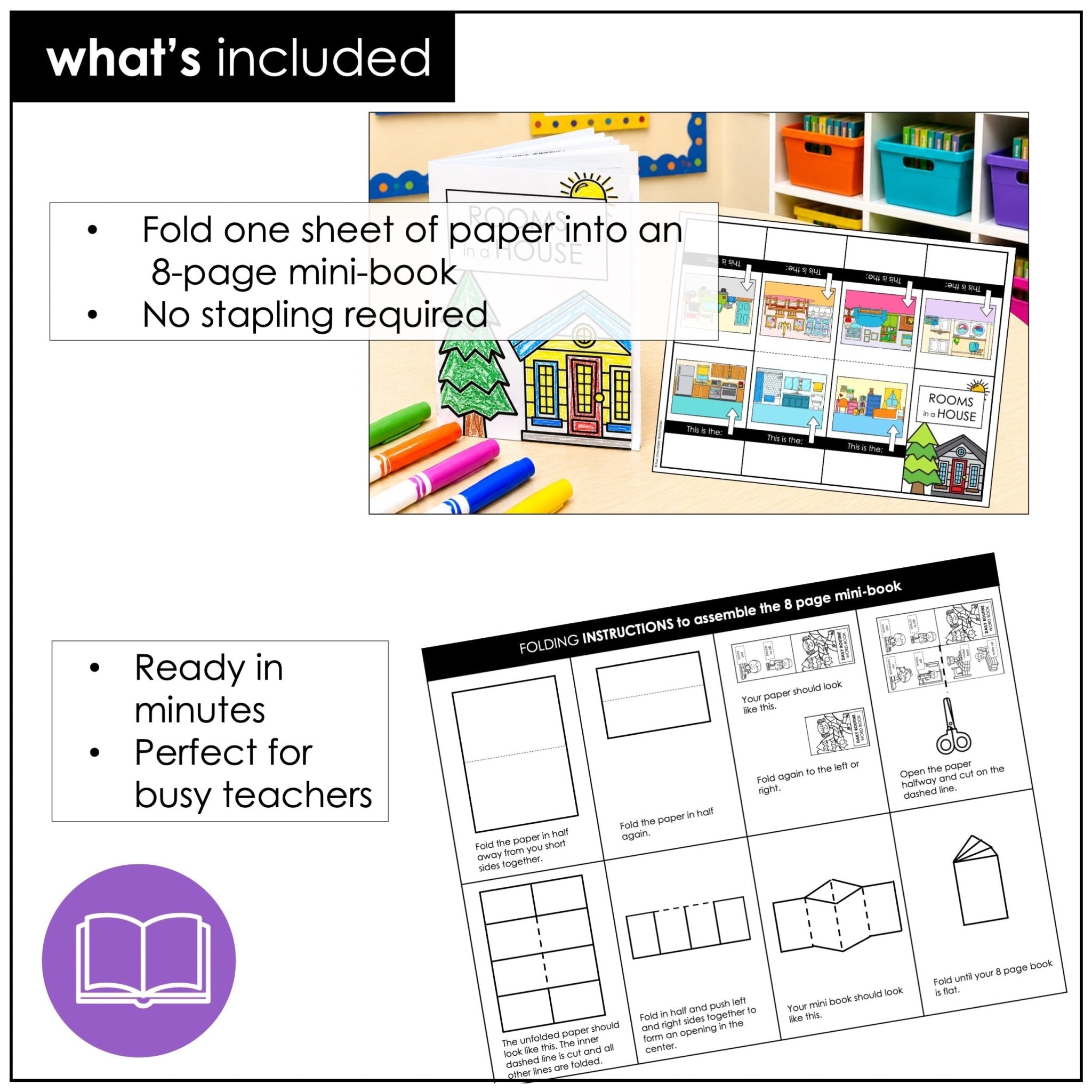 Rooms in a House Vocabulary Building Mini-Book | Picture Dictionary - Hot Chocolate Teachables