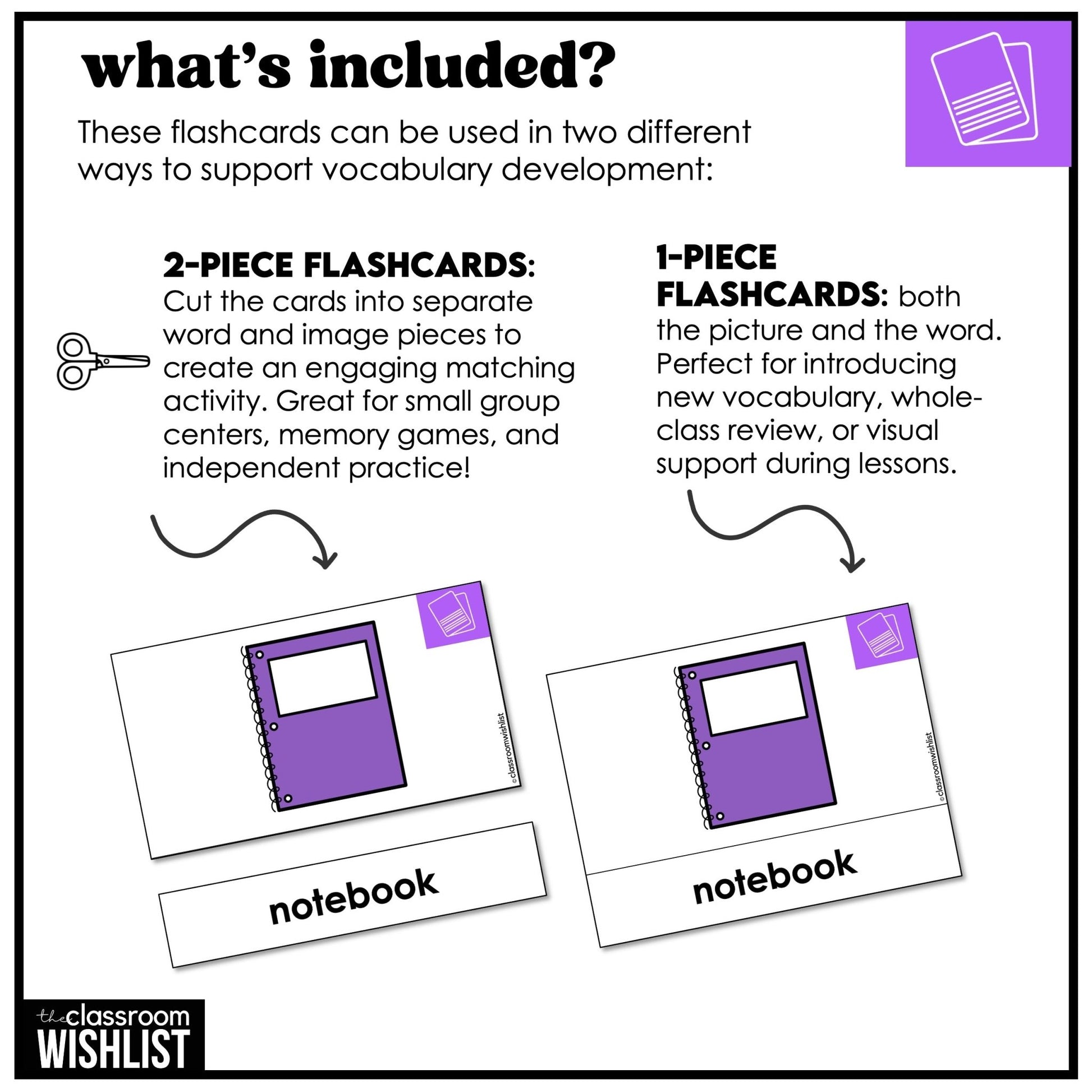 School Supplies Vocabulary English Flashcards ESL ELL Young Learners, Newcomers - Hot Chocolate Teachables