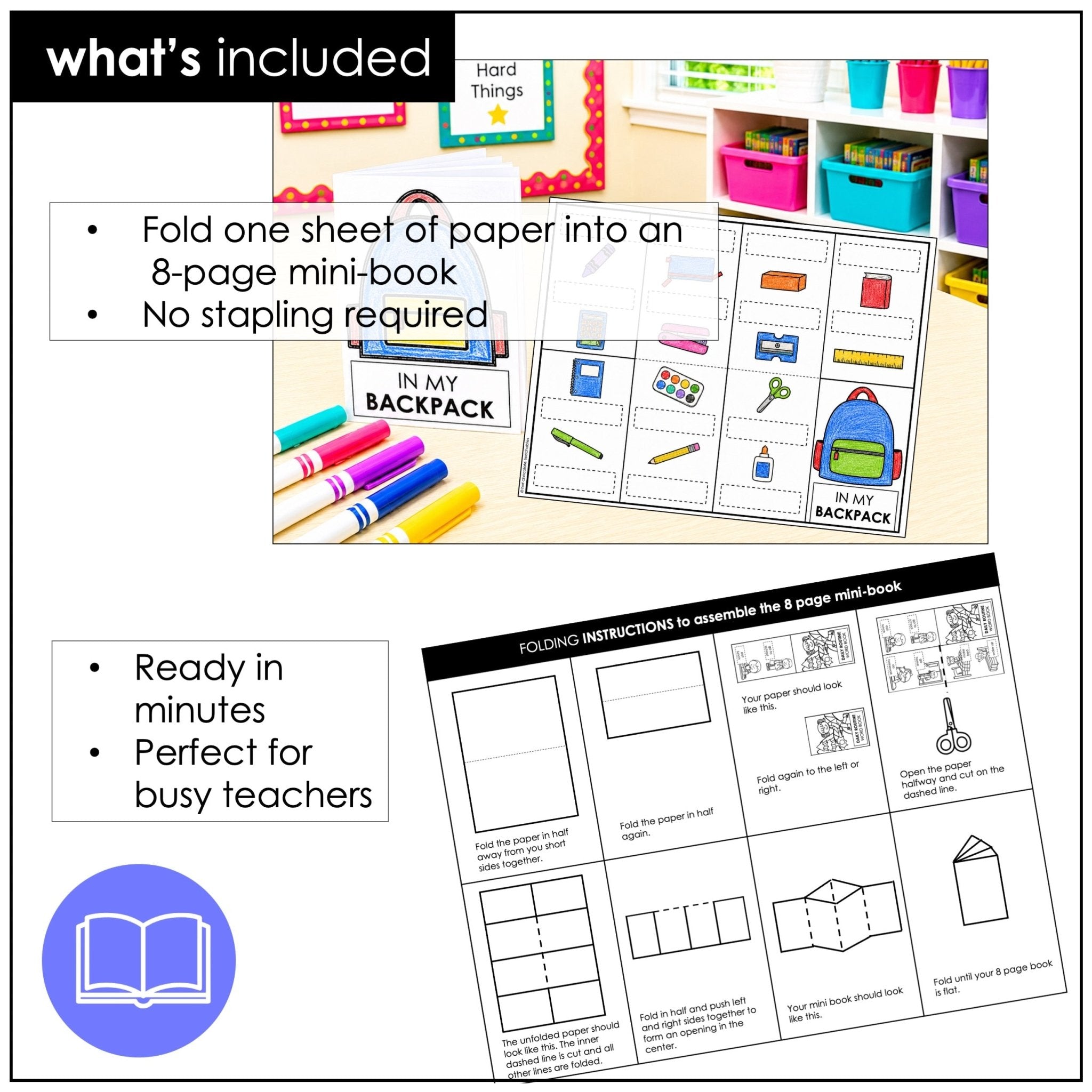 School Supplies Vocabulary Mini-Book | Classroom Vocabulary Picture Dictionary - Hot Chocolate Teachables