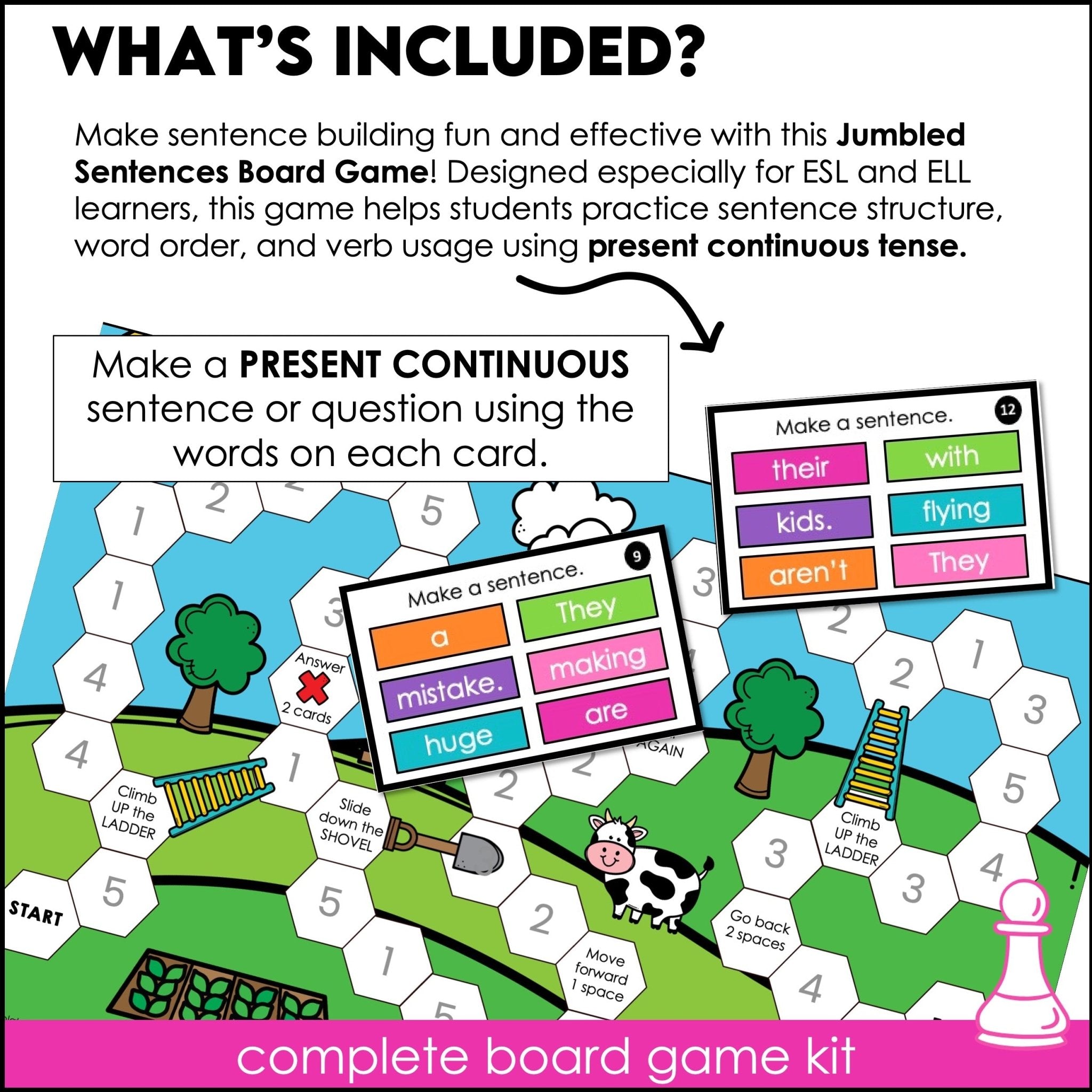 Sentence Building Board Game | Present Continuous - Hot Chocolate Teachables