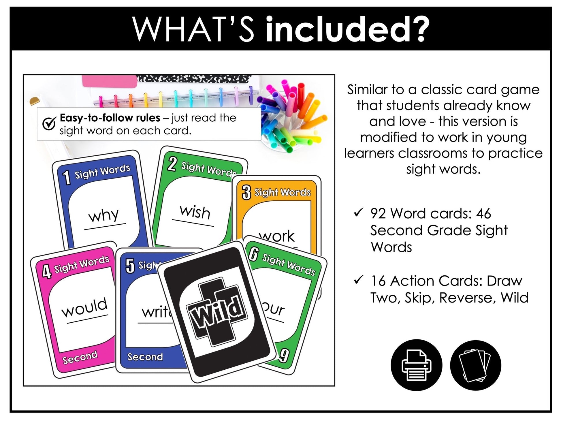 Sight Word Card Game | 2nd Grade Dolch Aligned - Plays like UNO - Hot Chocolate Teachables