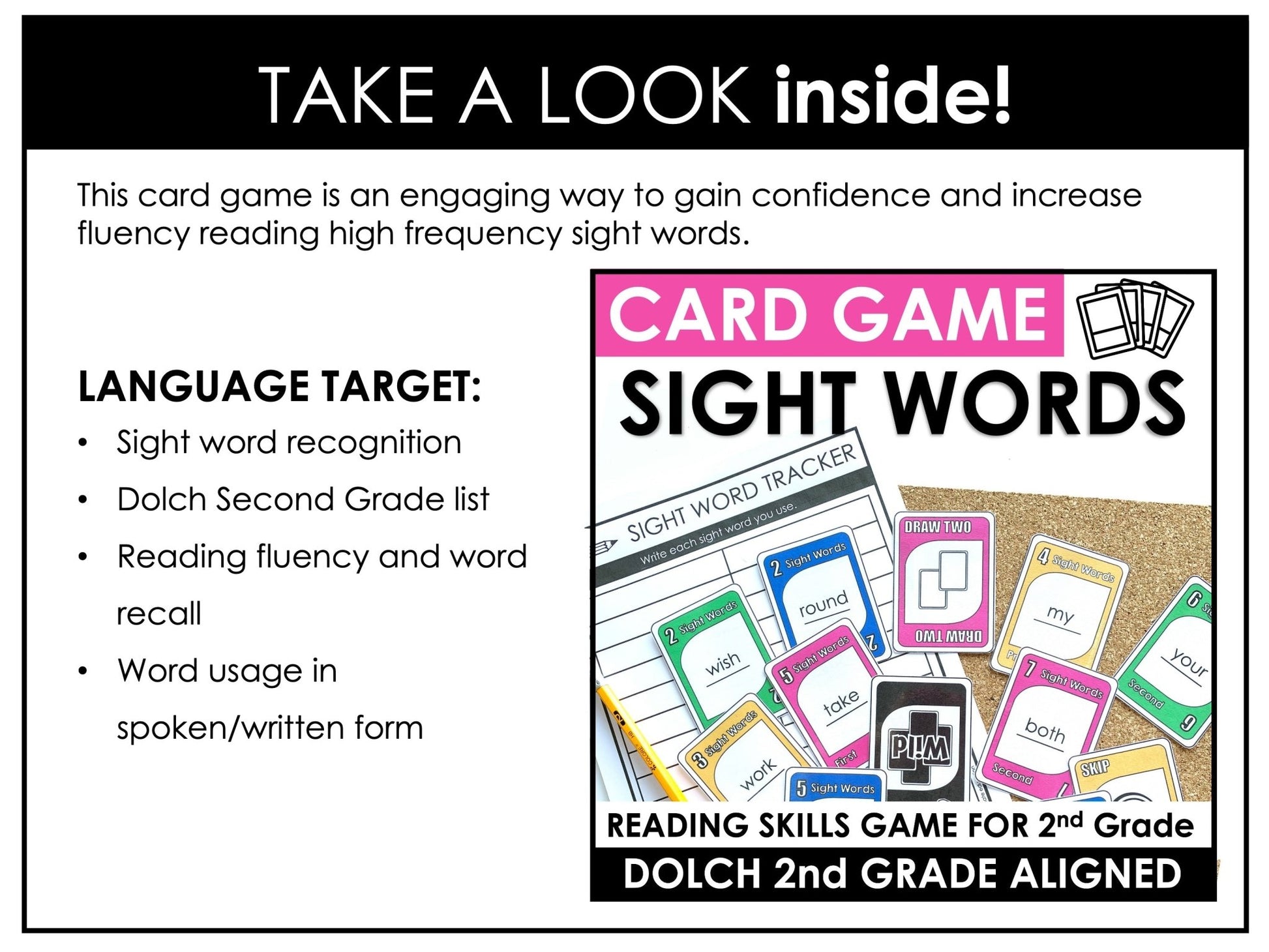Sight Word Card Game | 2nd Grade Dolch Aligned - Plays like UNO - Hot Chocolate Teachables