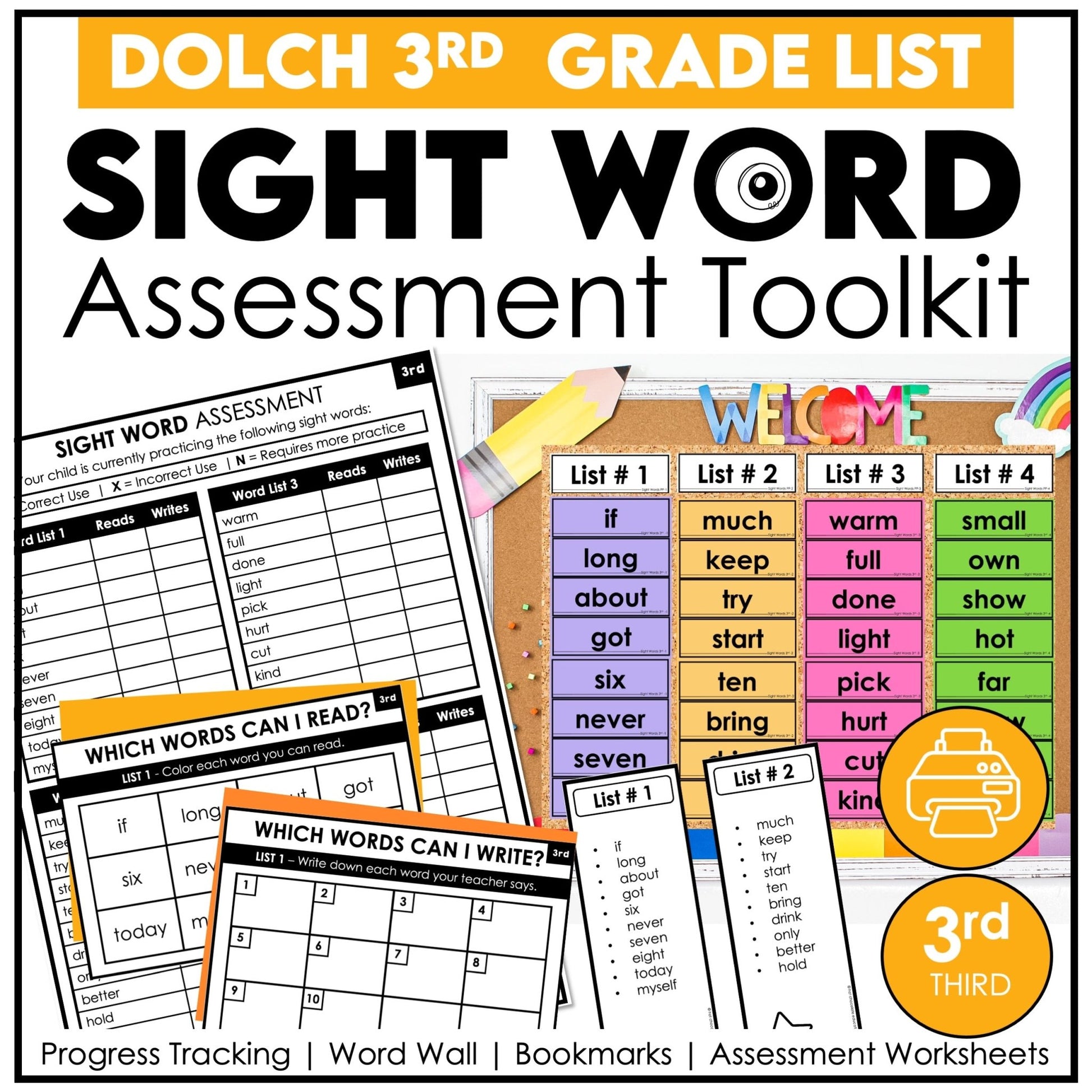 Sight Word Progress Reports - THIRD GRADE | Evaluation Template & Word Wall - Hot Chocolate Teachables