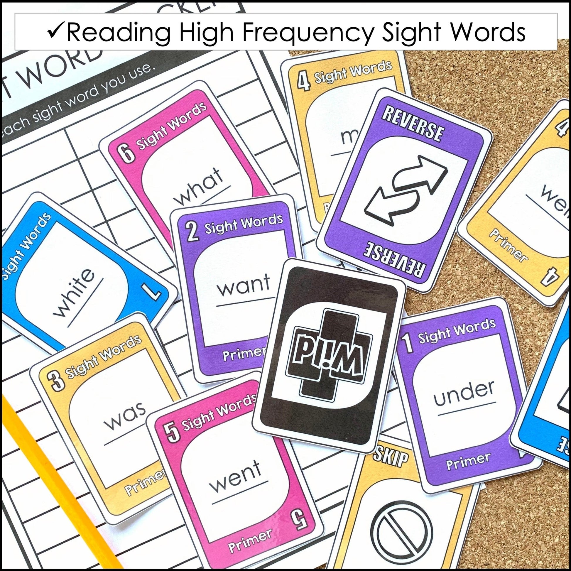 Sight Word Reading Card Game | Primer Dolch List - Plays like UNO - Hot Chocolate Teachables