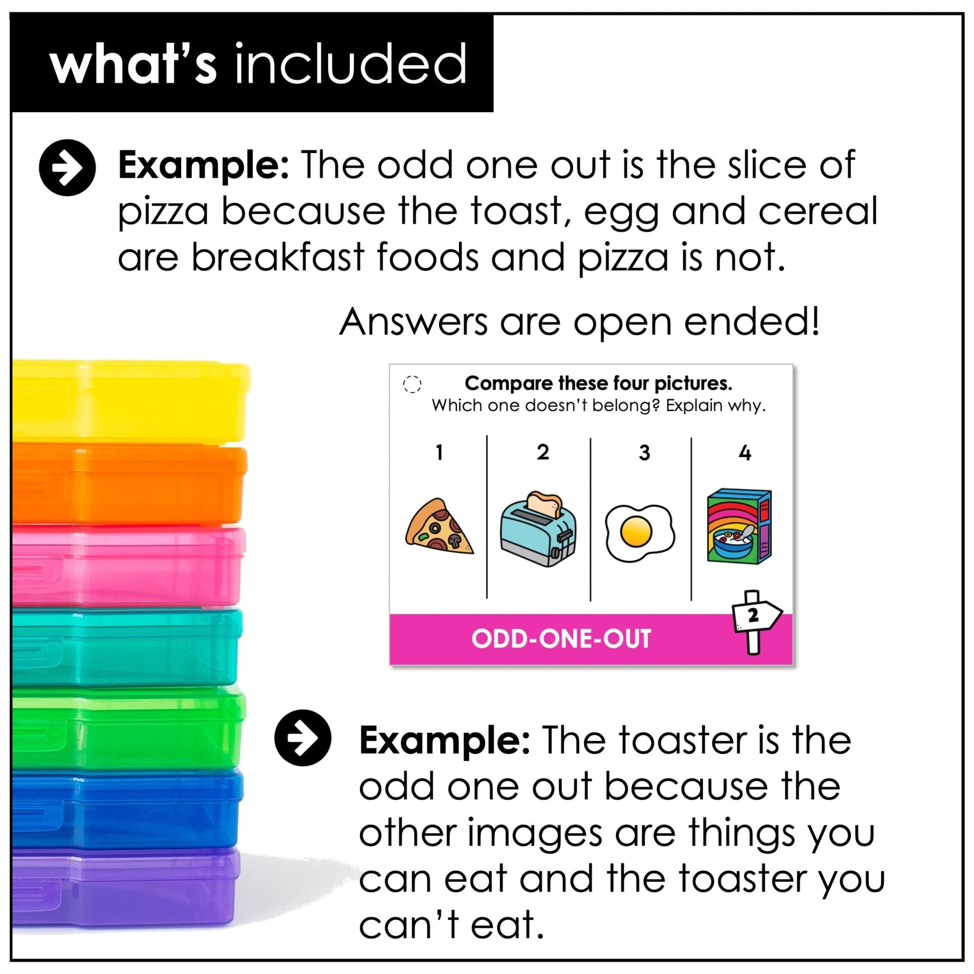 Speaking Activity Task Cards: Odd one out - Which object doesn't belong and why? - Hot Chocolate Teachables