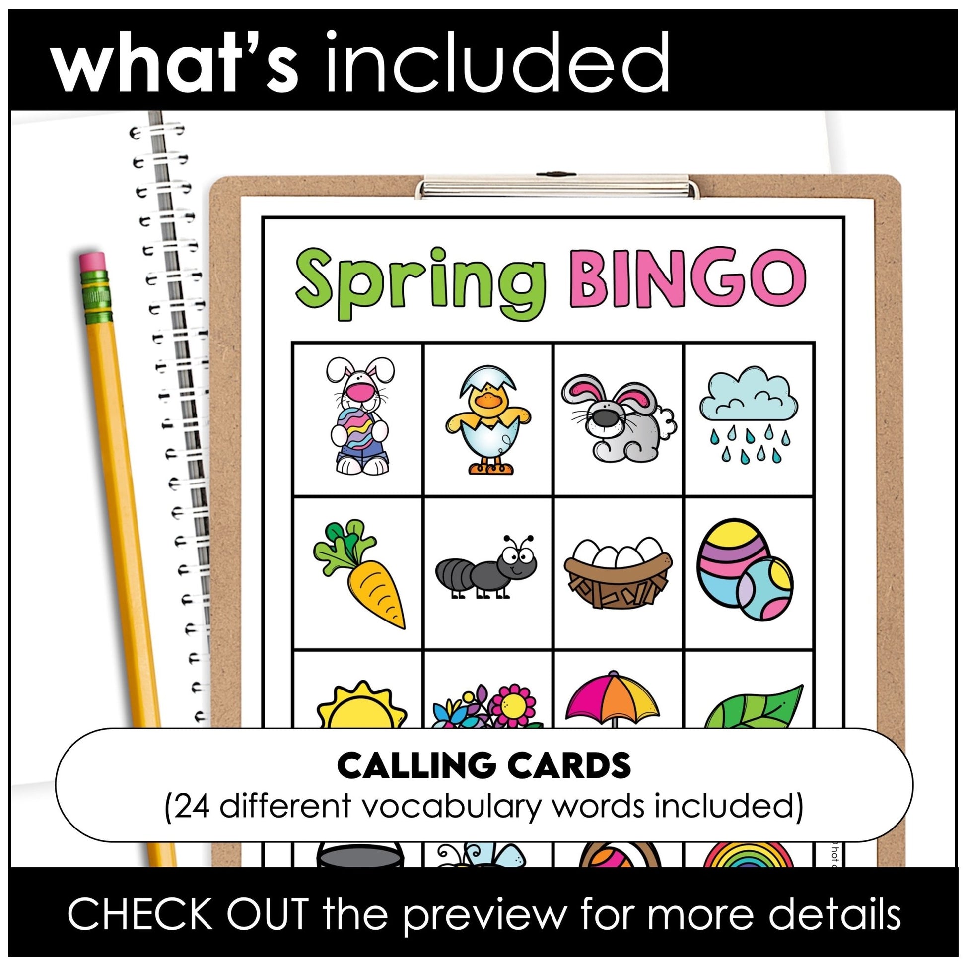 Spring Easter Bingo Game – Vocabulary Activity with Flashcards - Hot Chocolate Teachables
